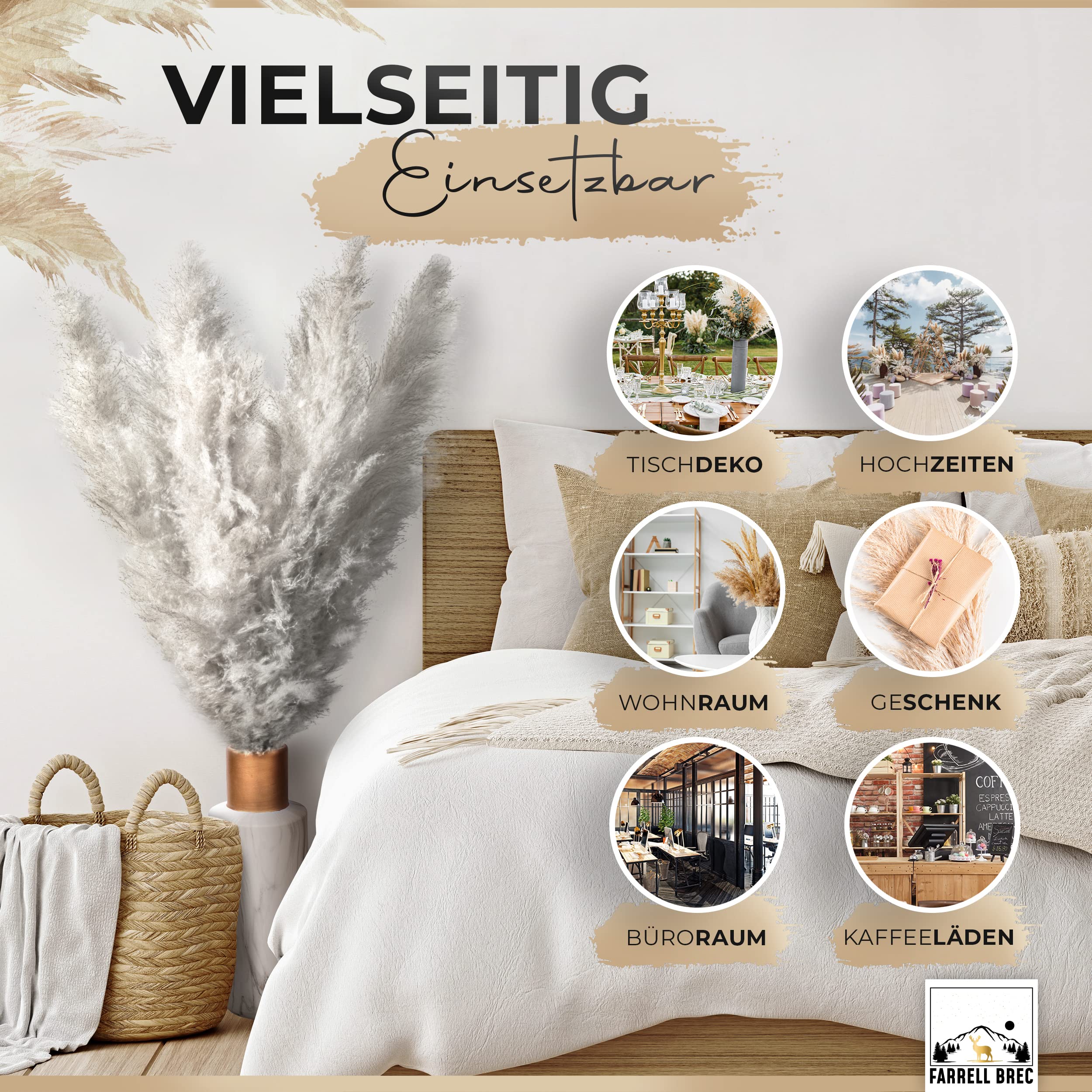 Birkental Pampasgras getrocknet XXL ( DAS ORIGINAL ) - 10 Stück - Pampasgras Deko groß 115 - 120 cm, Trockenblumen Deko , extra fluffig , Boho Wohnzimmer Schlafzimmer Vase Trockenblumenstrauß Vintage