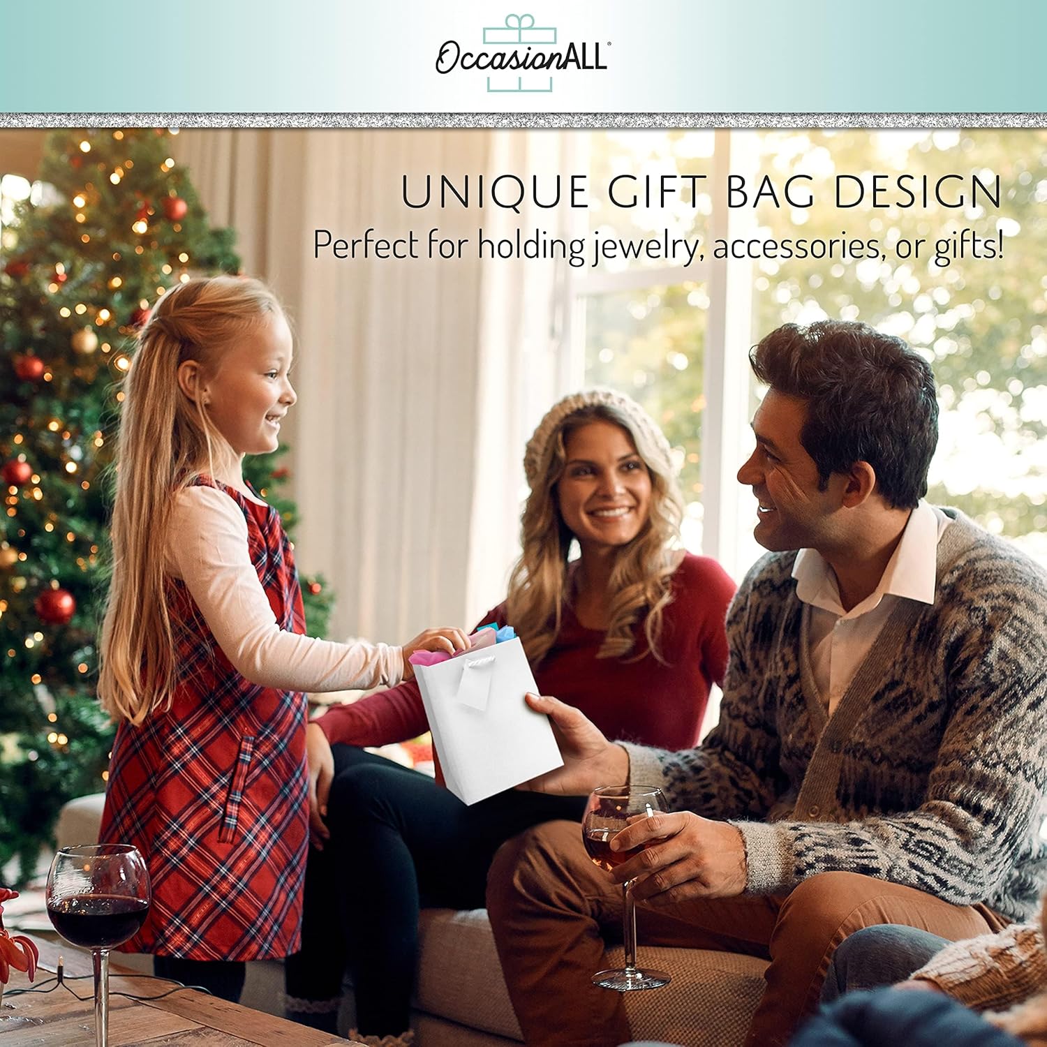 OccasionALL White Gift Bags, Mini Holiday Bags with Handles for Small Business, Shopping, Birthdays, Weddings, Bachelorette, Party Favors, Bulk, 4x2.75x4.5, 12 Pack - Image 2