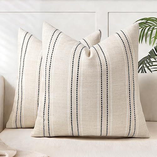 AELS 18x18 Decorative Farmhouse Linen Blend Throw Pillow Covers, Boho