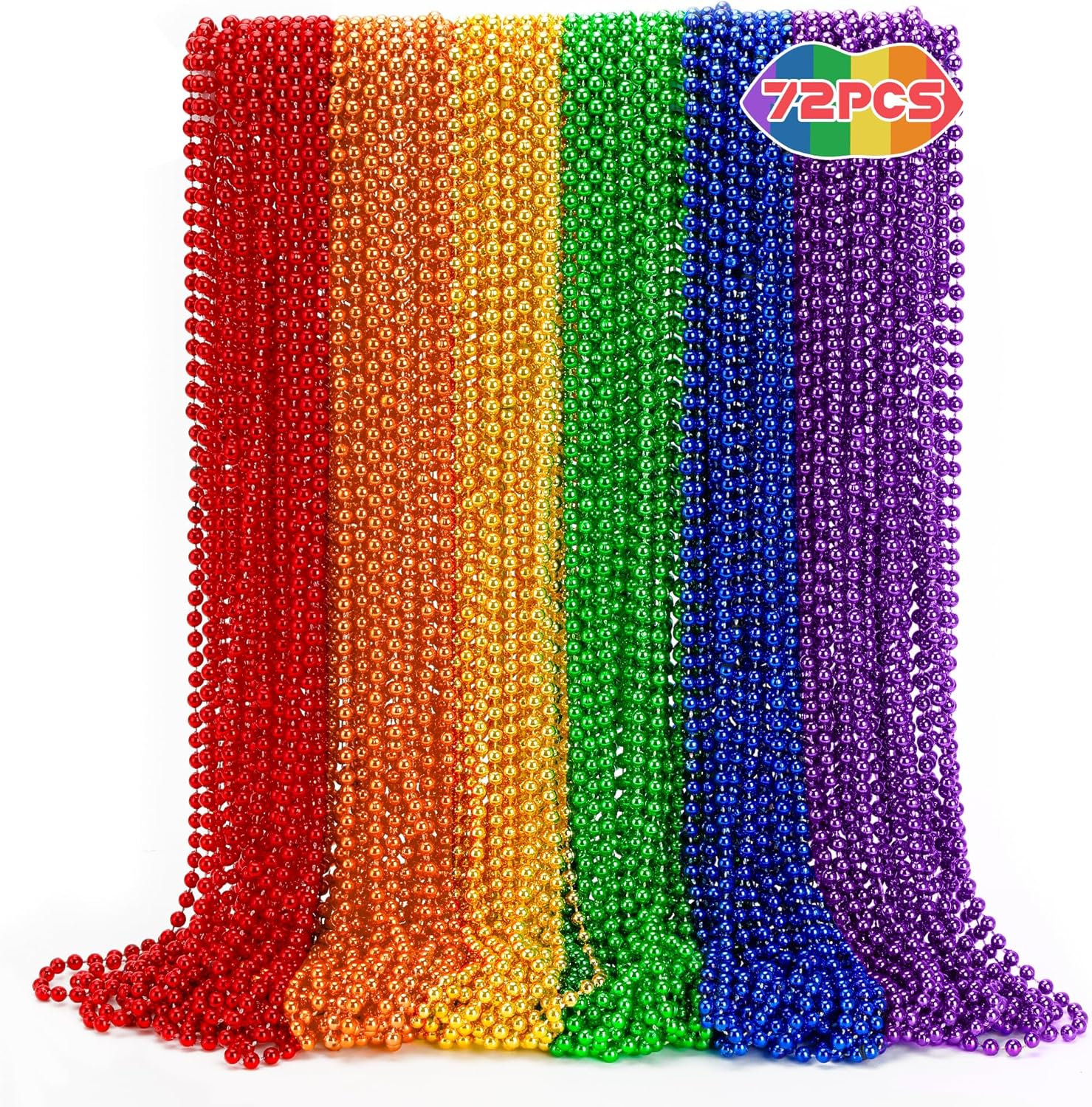 24PCS Pride Necklace Stuff, Rainbow Beads Pride Accessories, 6 Kinds of Metallic Rainbow Beads Bulk, Gay Lesbian Pride Necklace for Women Men, Costumes Decor for Pride Month Parade Throws Party Favors