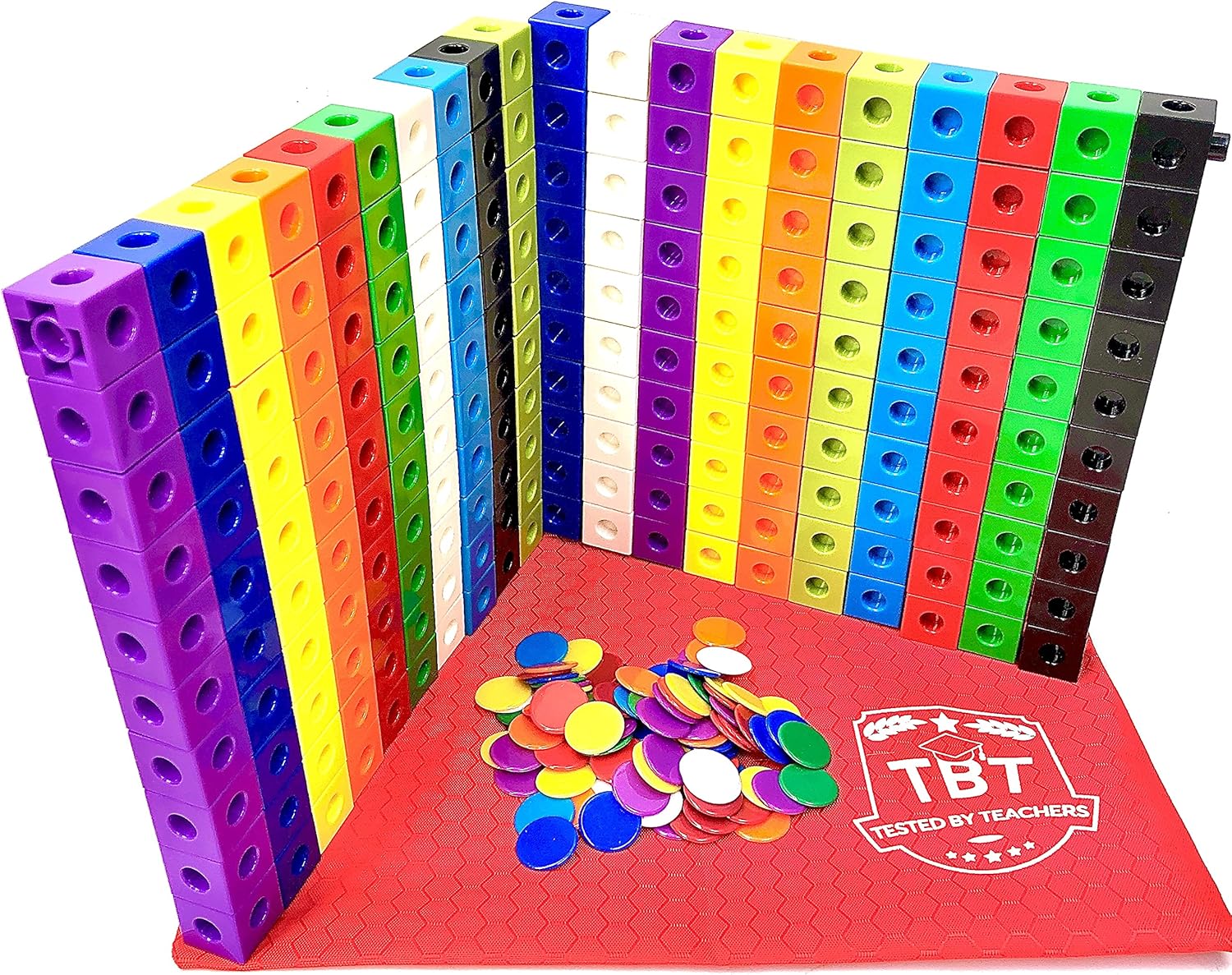 200 Math Cubes & 100 Math Counters Set with Learning Guide & Case