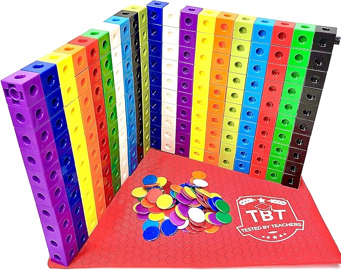 200 Math Cubes & 100 Math Counters Set with Learning Guide & Case