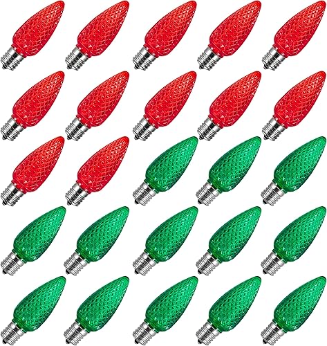 Miniatura 1 de Paquete de 25 bombillas LED C9 de repuesto, inastillables, bombillas LED C9 de 1 W, mini bombilla intermedia E17, decoración de base roja, bombillas