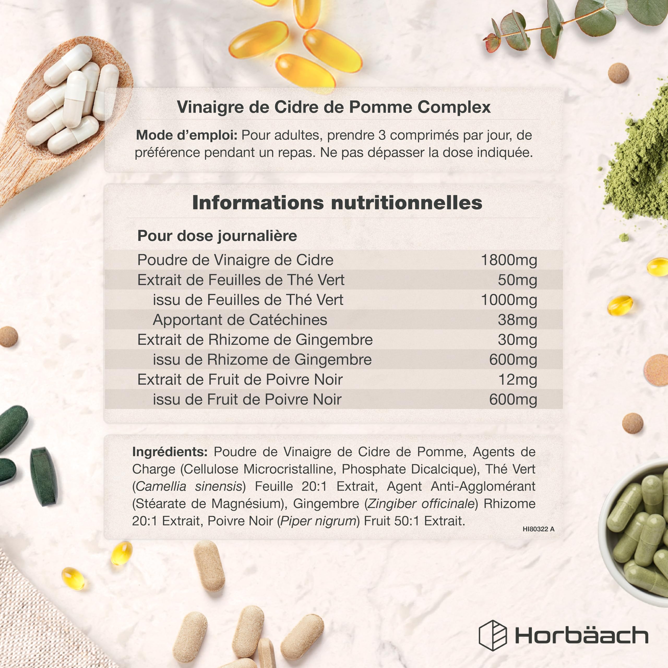 Vinaigre de Cidre 4000mg | 180 Gélules Vegan | Hautement dosé | Haute Dose de Vinaigre de Cidre de Pomme | Apple Cider Vinegar Tablets | Horbaach