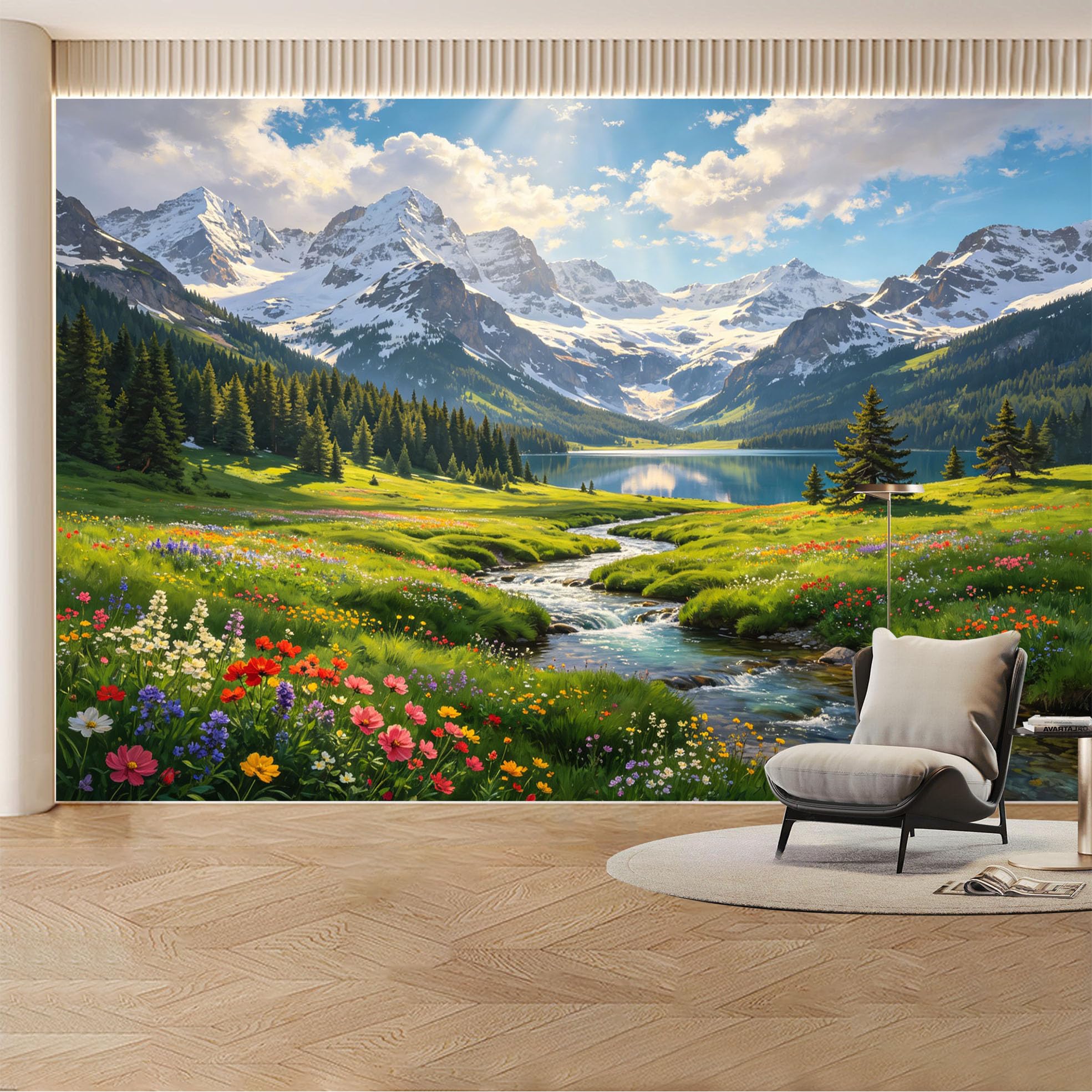 Kayorowalls Bh20260620081 Custom Wall Mural Wallpaper Mountain Lake Landscape Nature Large Wall Art Mural Design Nordic Sunset For Living Room， Bedroom， Office