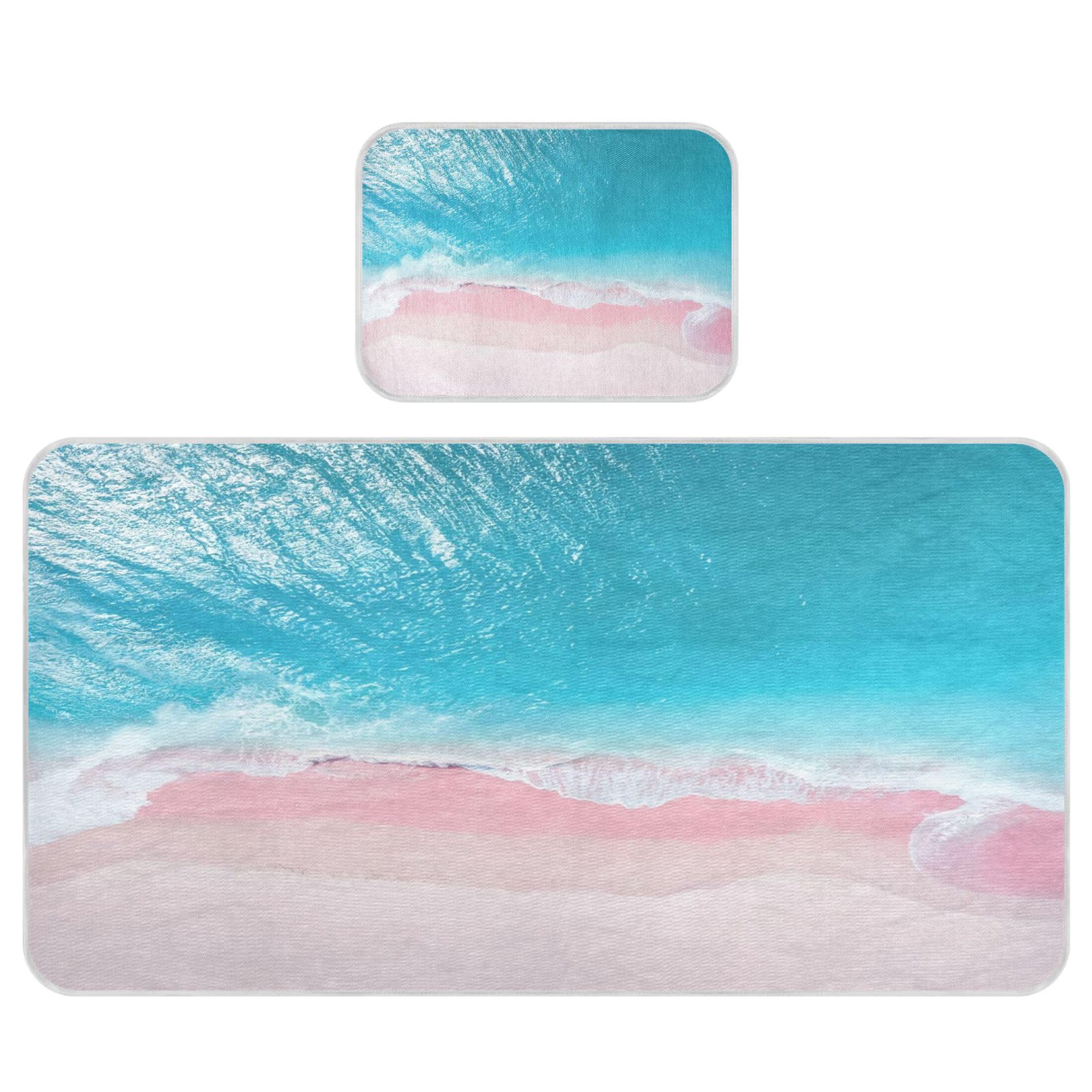 Takiito Blue Beach with Pink Sand Baby Cooling Mattress Pad, Soft & Breathable Cooling Mat Keep Baby Cool in Summer 28x52 in, Nursery Essential