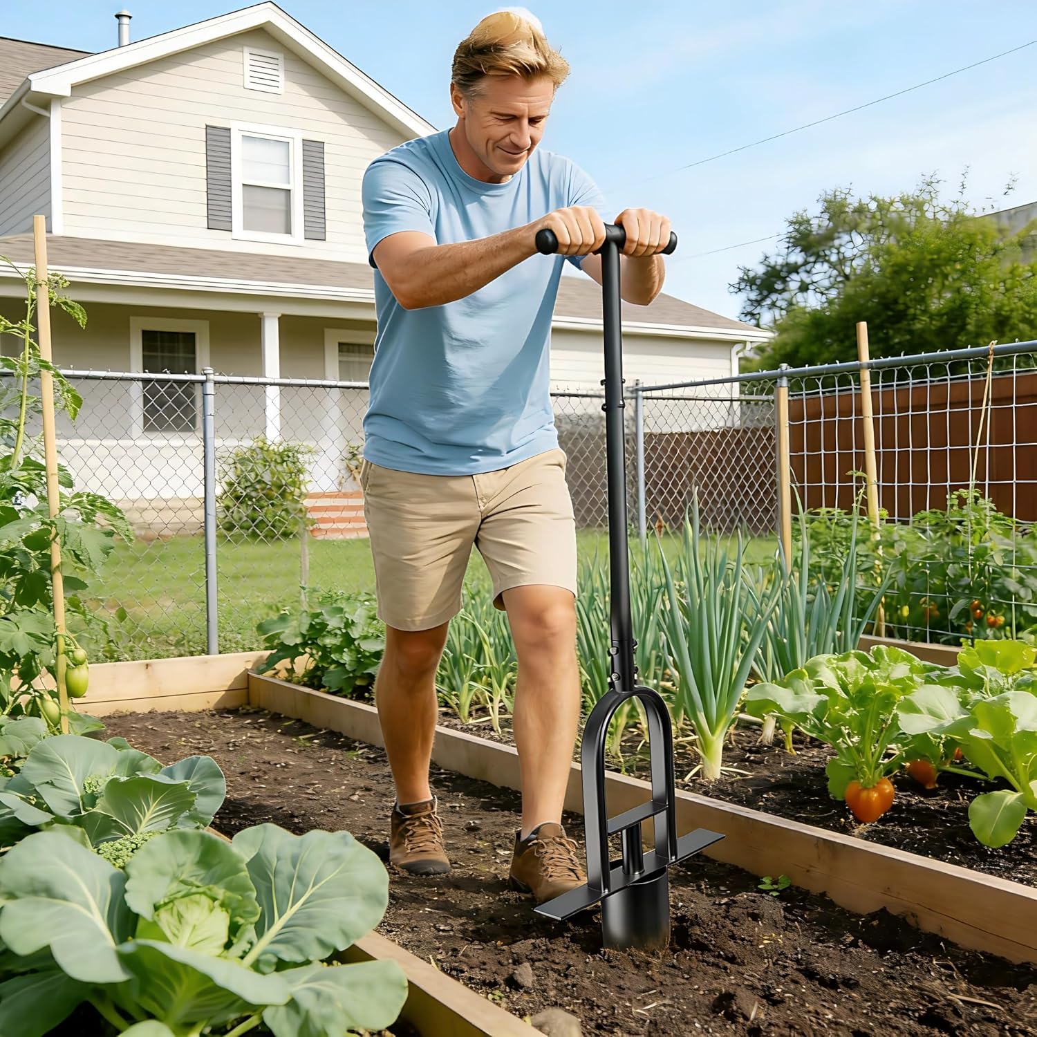 Erinaik Sod Plugger Tool with Long Handle, Garden Grass Plugger Tool with Foot Ejector, Bulb Planter Serrations and Non-Slip Soft Grip Handle, for Digging Holes, Repair of Turf, Transplant Seedling