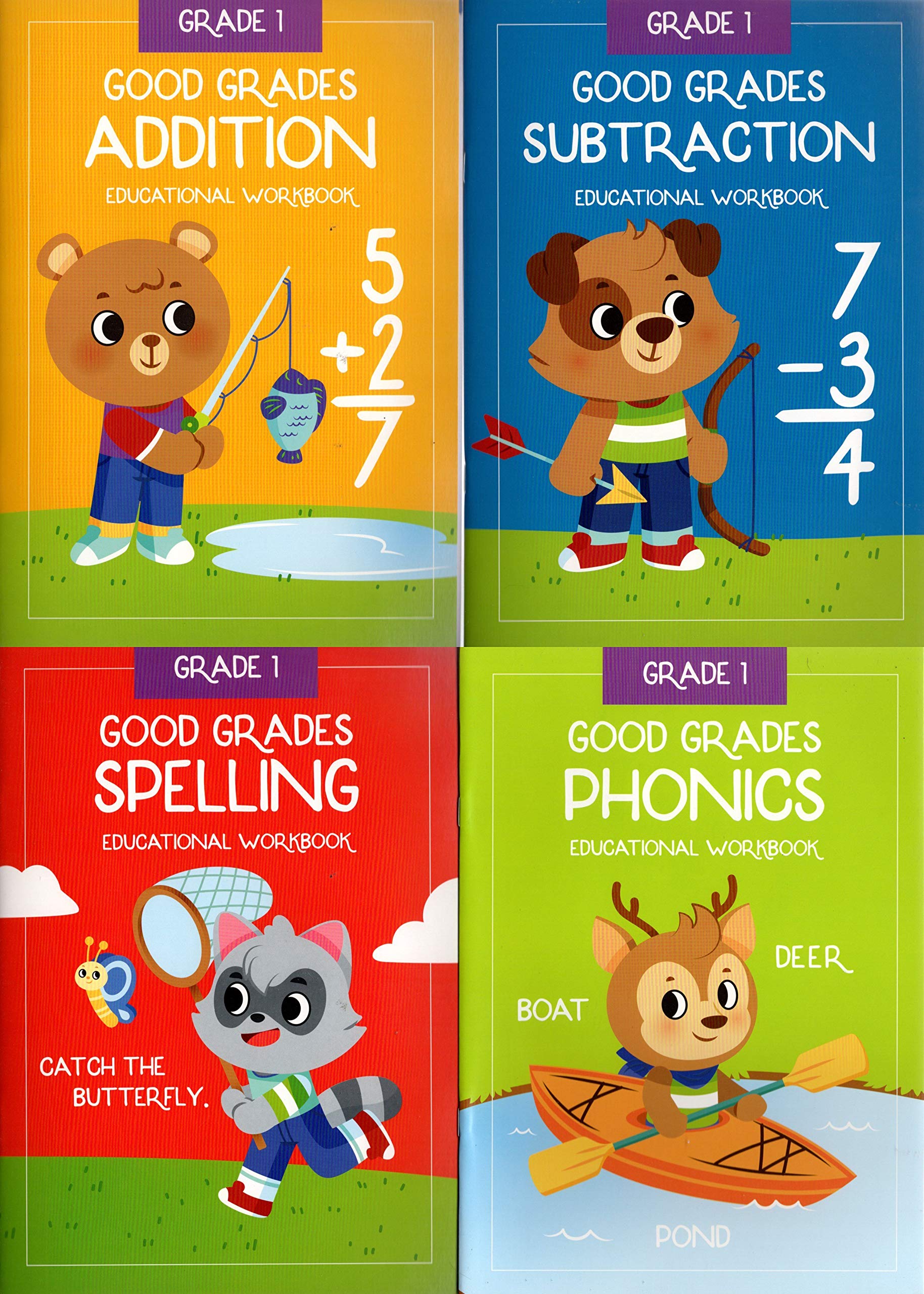 Amazon.com: Good Grades First Grade Educational Workbooks Reading, Phonics,  Addition, & Subtraction - Set of 4 Books - v3 : Office Products