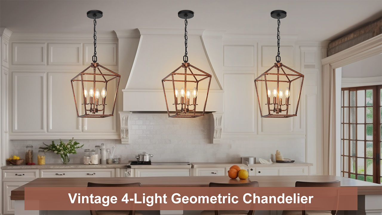 アンティーク　クレイドル Chandelier for Dining Room, 4-Light Rustic Chandelier