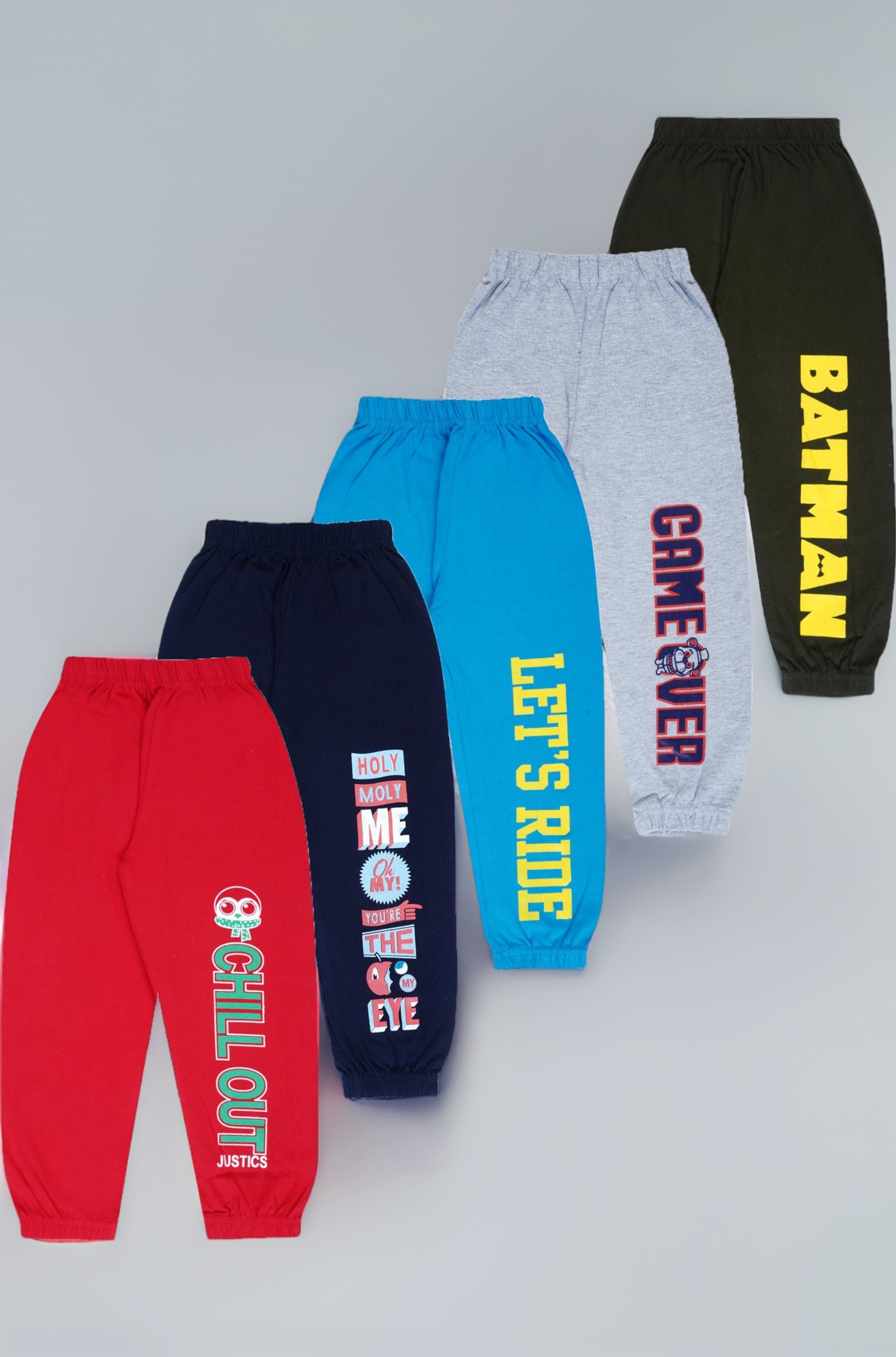 T2F Boy's Regular Fit Printed Cotton Track Pant (Pack of 5)