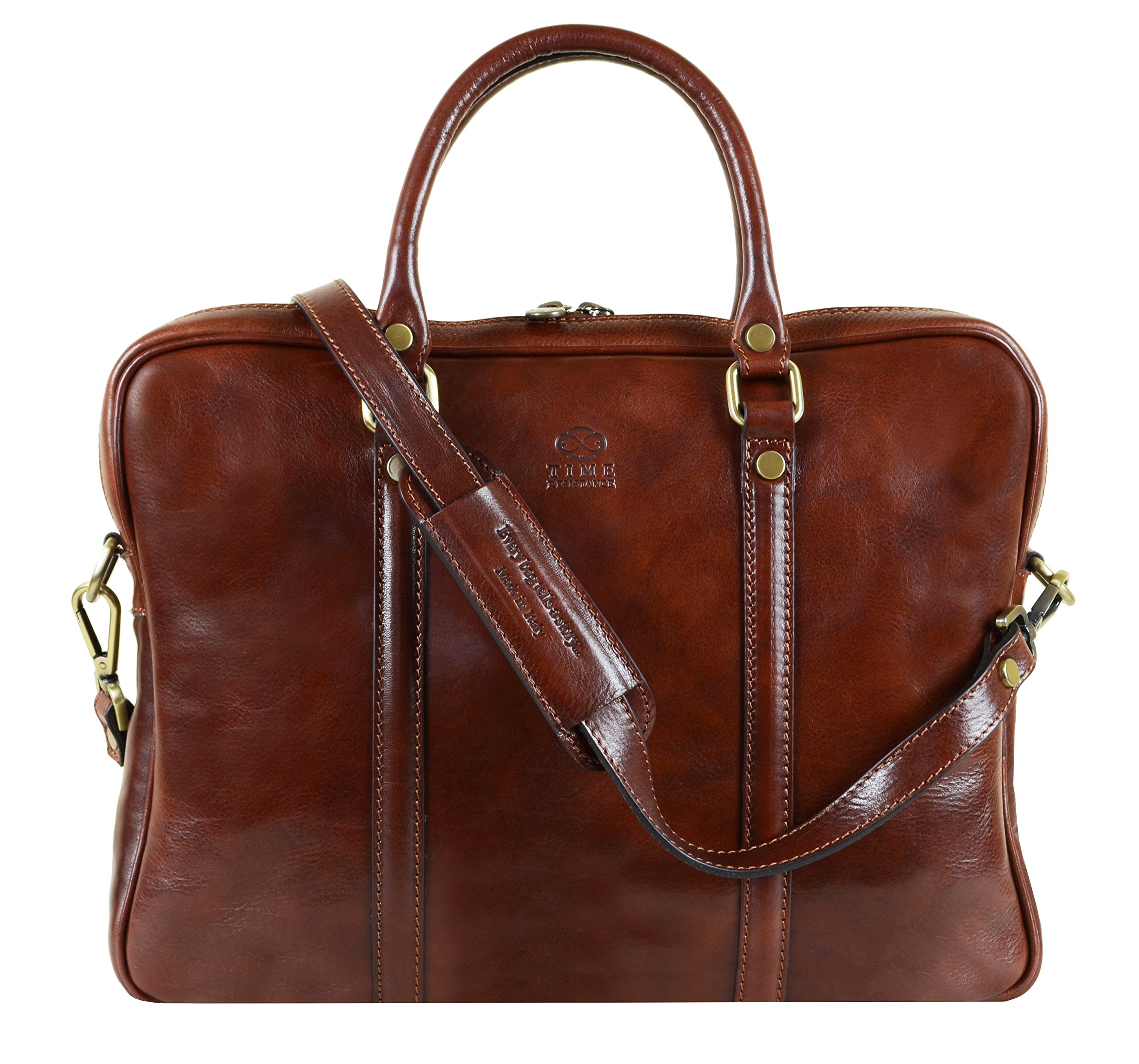 Time ResistanceLeather Briefcase Bag Slim Full Grain Leather Laptop Messenger