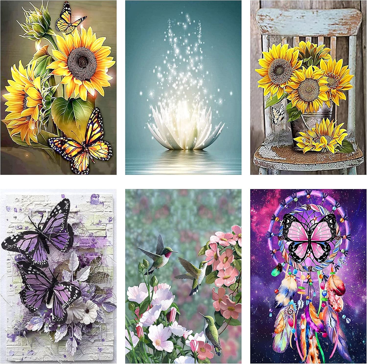 6 Pack Flowers Diamond Painting Kits for Adults Beginners, DIY 5D Diamond Art Kits, Round Full