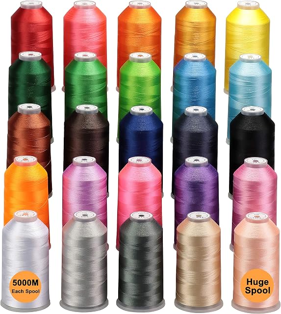 New brothread - 25 Basic Colours of Huge Spool 5000M Polyester Machine Embroidery Thread for Commercial and Domestic Embroidery Machines