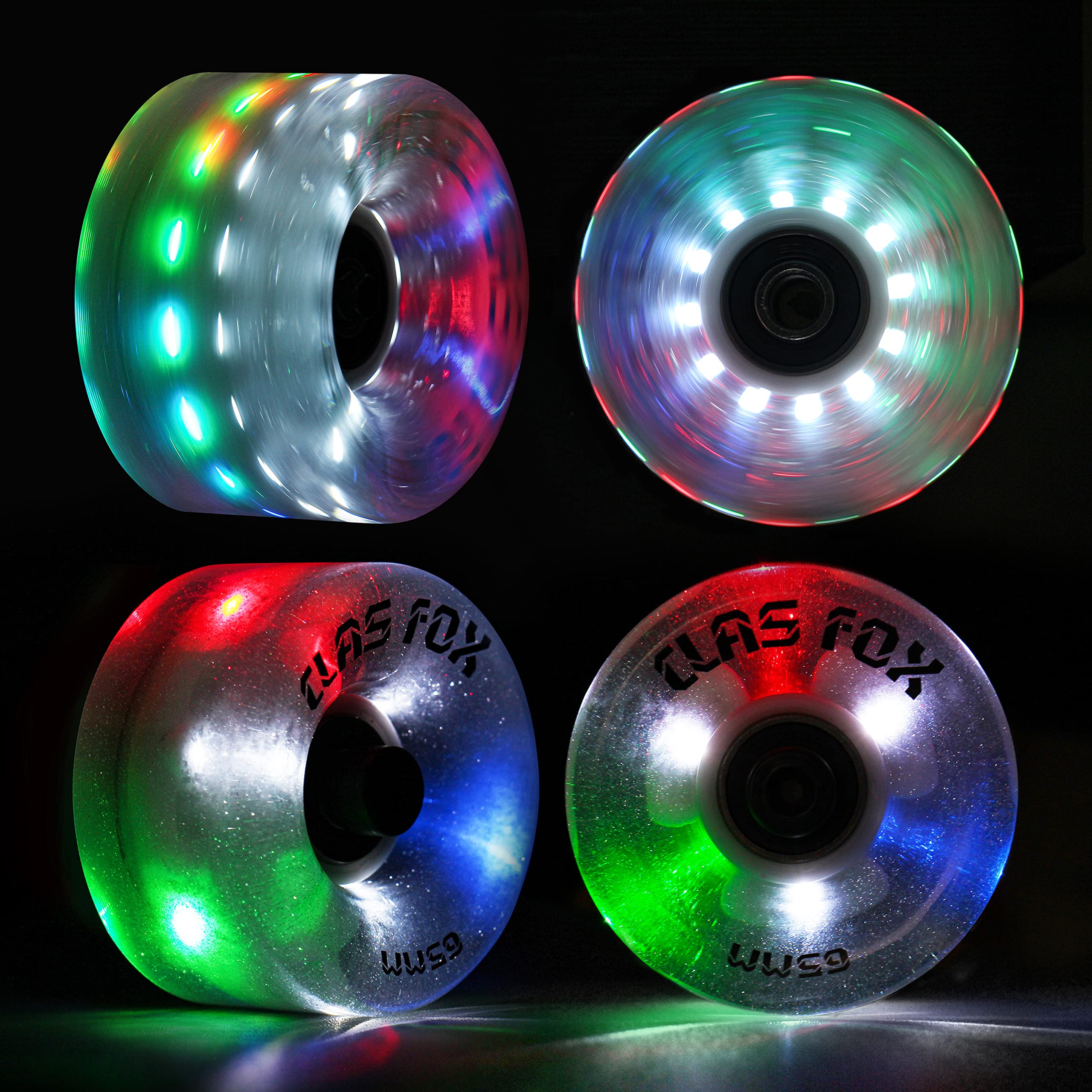 Rollschuh-Räder leuchten mit leuchtenden Punkten und ABEC-9-Kugellagern, 65 mm x 35 mm, 82 A, 8 Stück, für drinnen und draußen, für zweireihiges Skaten (transparent)