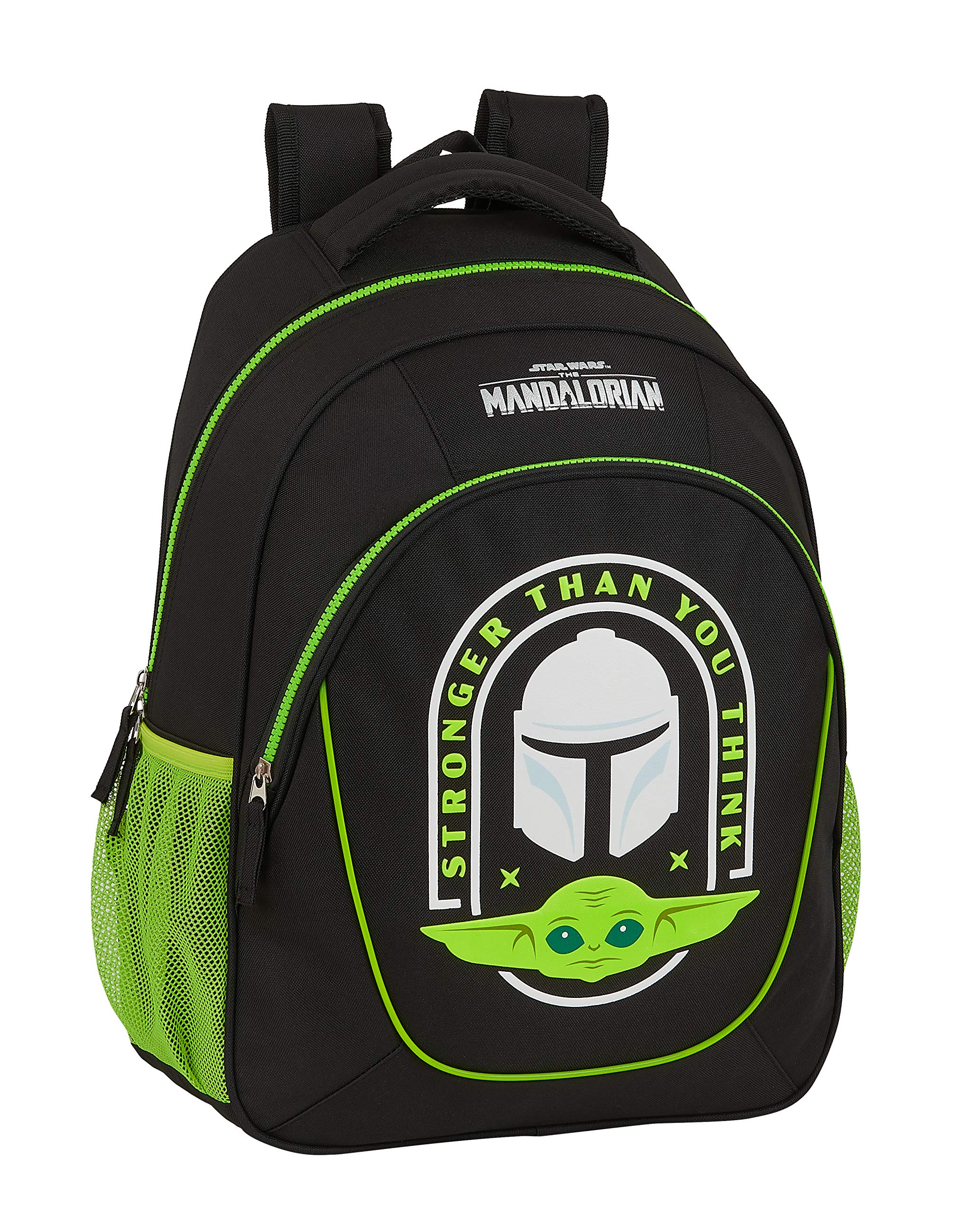 Safta 612041391 Mochila Escolar Adaptable a Carro The Mandalorian, Negro/Verde Flúor