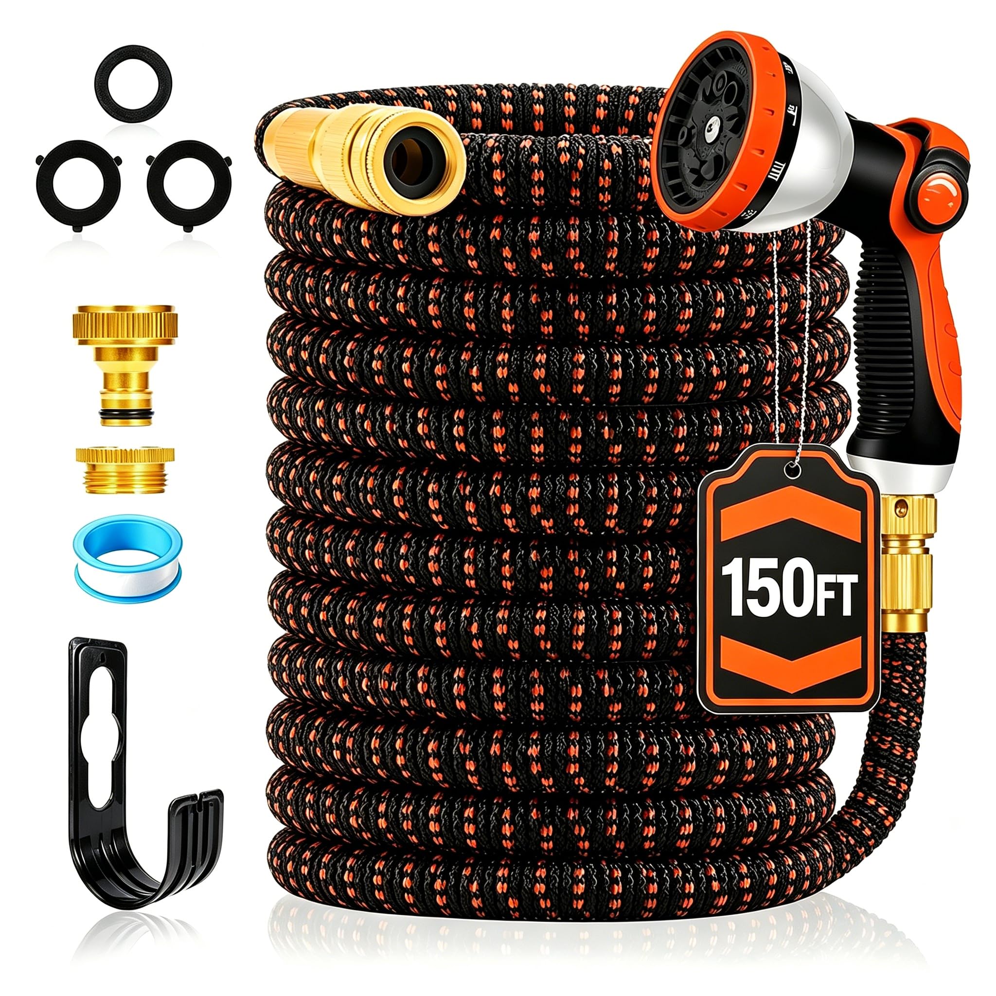Yofidra Expandable Garden Hose 150ft, Flexible Hose Pipe with 10 Function Spray Nozzle, Leak-Proof Lightweight Water Hose, Durable Extendable Hosepipe for Garden Watering, Washing, Cleaning