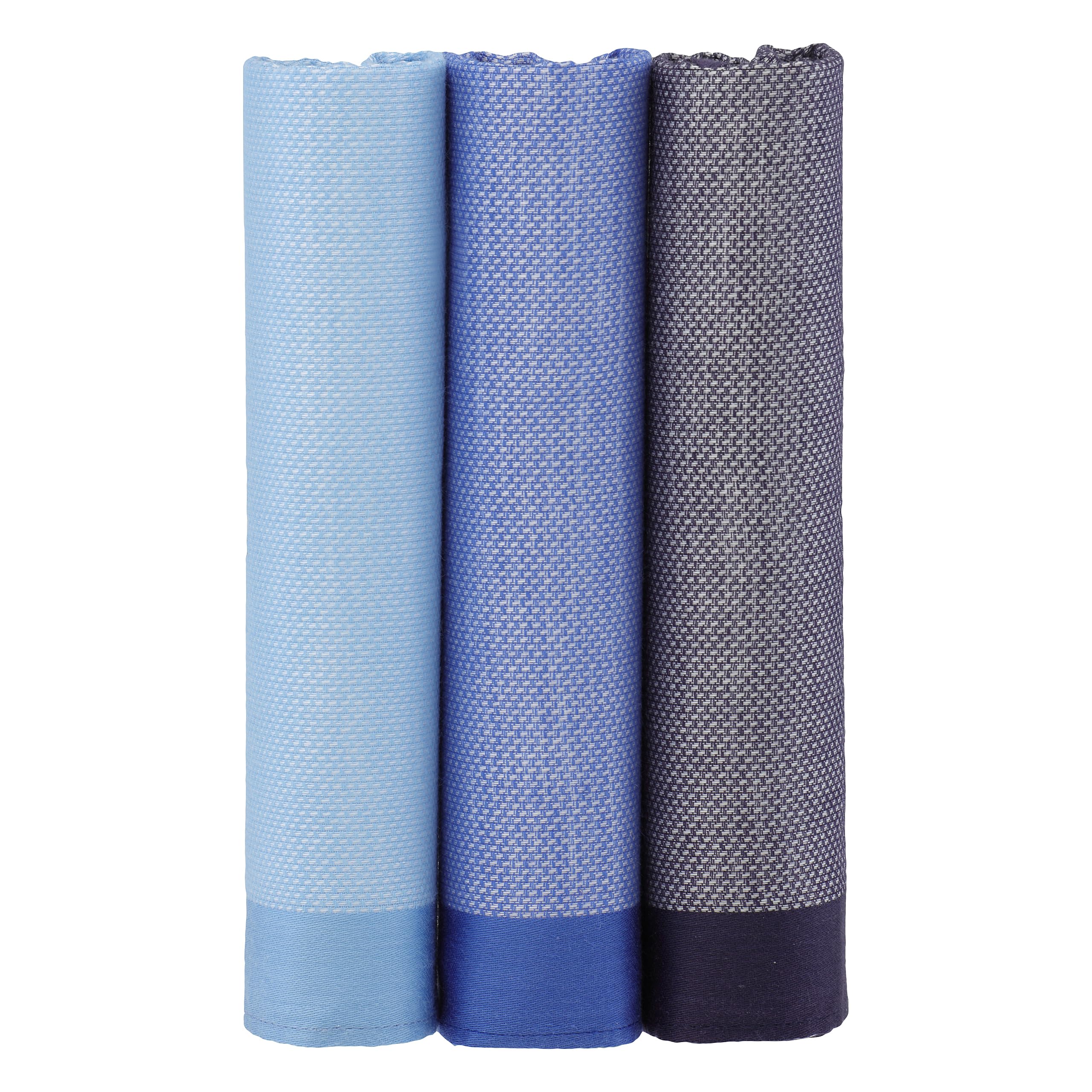 Mandittions Men's 1 Pk Mixed Blue Birdseye Box Of 3 Blue Handkerchiefs For Birdseye Pattern Soft Cotton Large Size 45Cm X 45 Cm