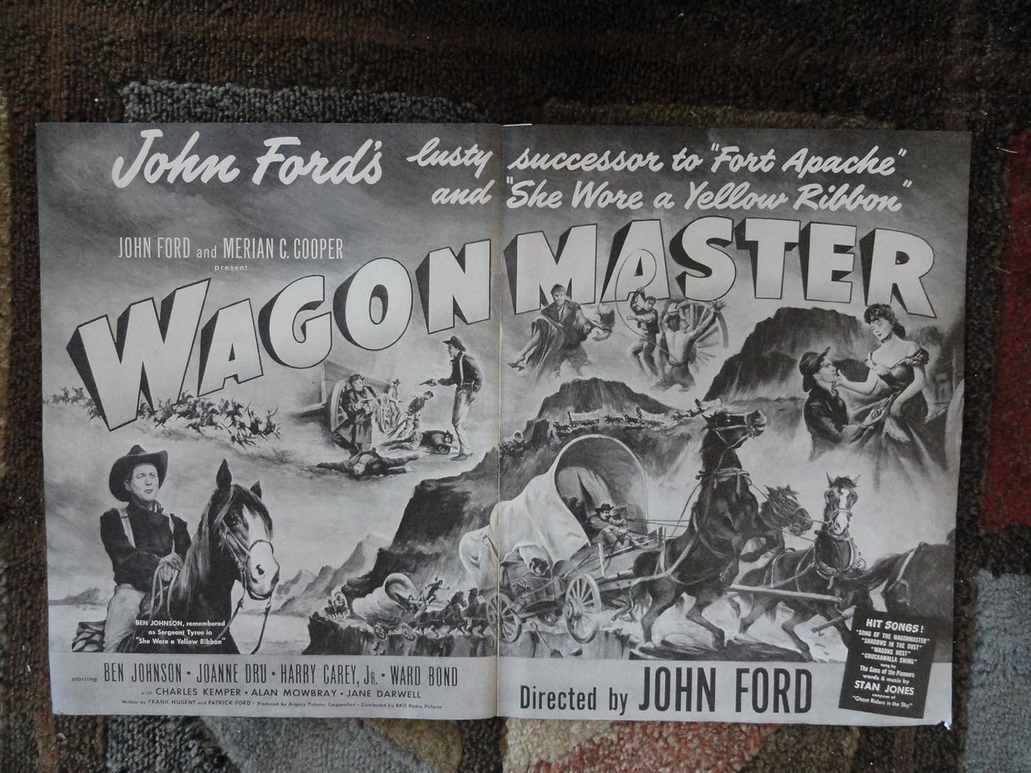 Wagonmaster,movie,1950 Print Ad. (Ben Johnson/wagons/horses