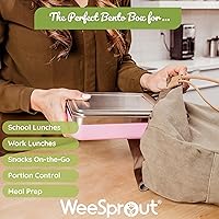 Vista 6 de WeeSprout 18/8 Stainless Steel Bento Box (Compact Lunch Box) - 3 Compartment Metal Lunch Containers, for Kids & Adults, Bonus Dip Container, Fits in
