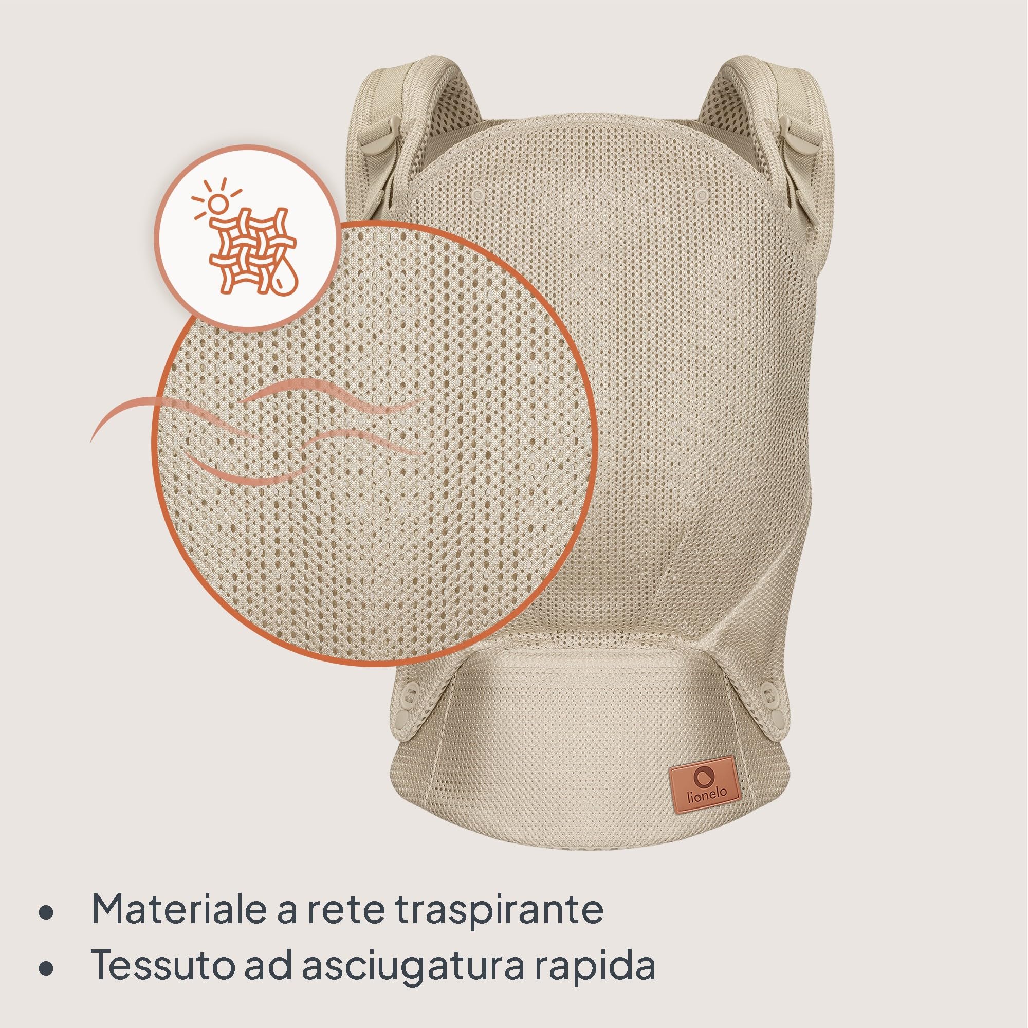 LIONELO Marsupio Ergonomico Neonato Margareet Air da 4 Mesi a 20 kg, 3 Posizioni Materiale Traspirante Cappuccio staccabile Doppia Protezione Marsupio per Bambini