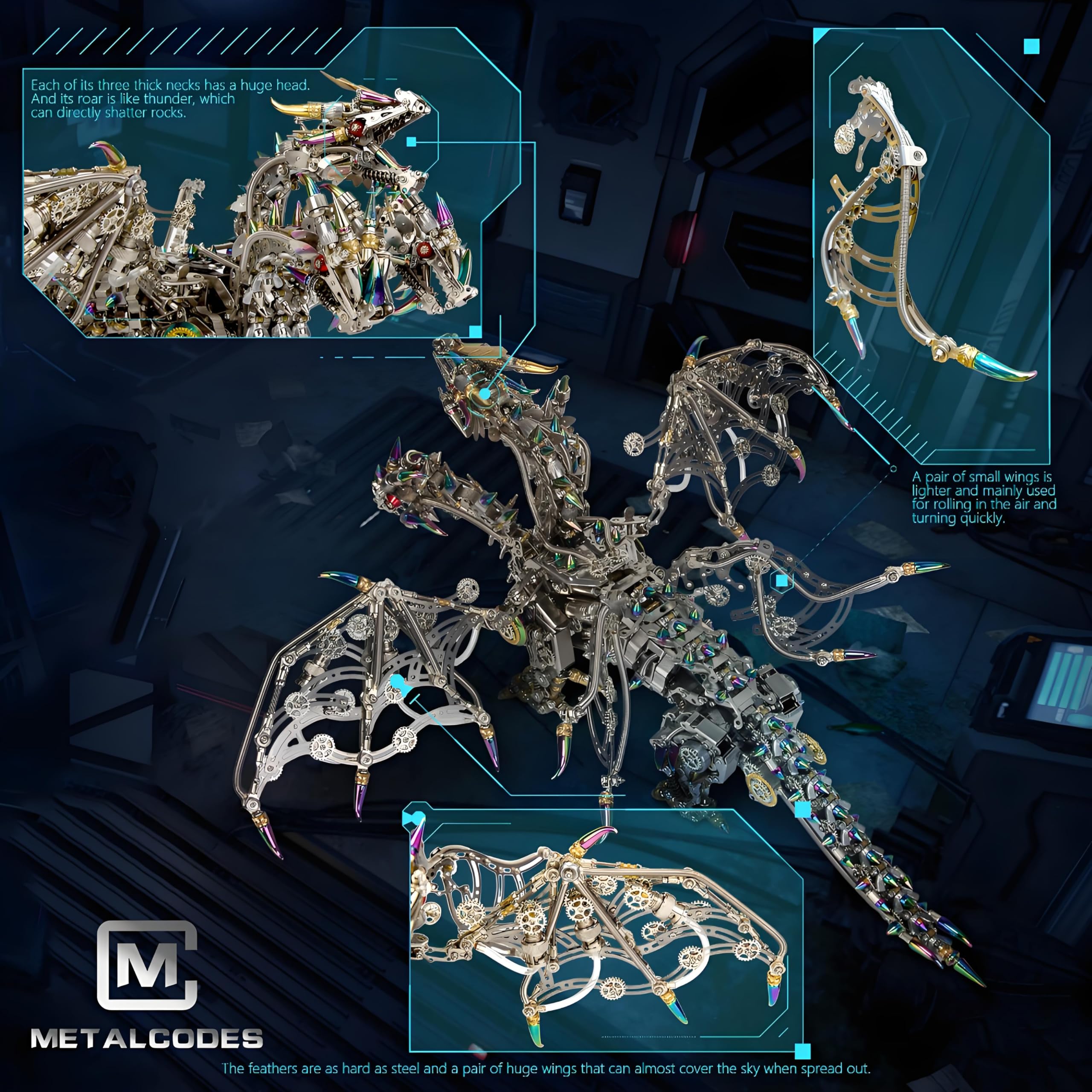 Puzzle in metallo 3D per adulti, fai da te 3D Gorekia, drago meccanico Steampunk e drago in metallo, 2900 pezzi