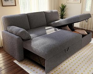 AMERLIFE Sleeper Sofa 2-in-1 Sofa Bed with Storage Chaise Pull Out Sofa Couch for Living Room Guest Room