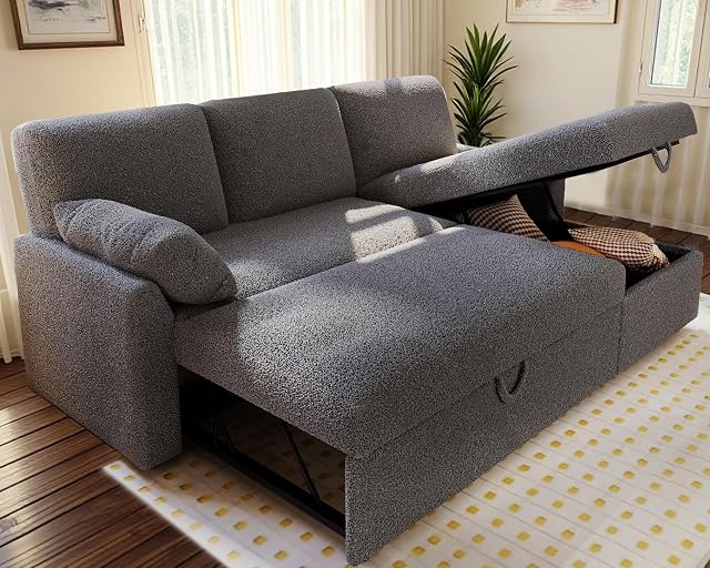 AMERLIFE Sleeper Sofa 2-in-1 Sofa Bed with Storage Chaise Pull Out Sofa Couch for Living Room Guest Room