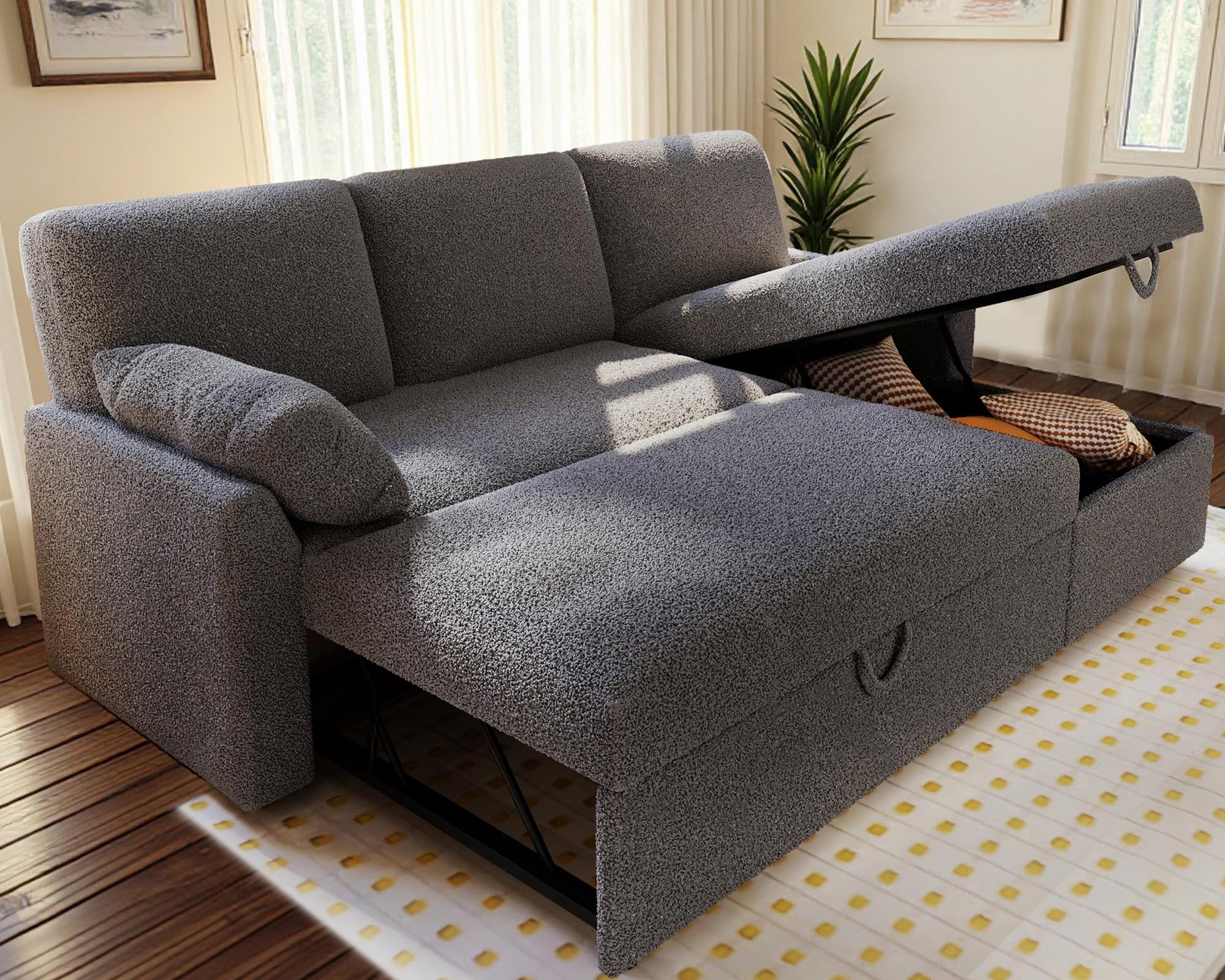 AMERLIFE Sleeper Sofa 2-in-1 Sofa Bed with Storage Chaise Pull Out Sofa Couch for Living Room Guest Room