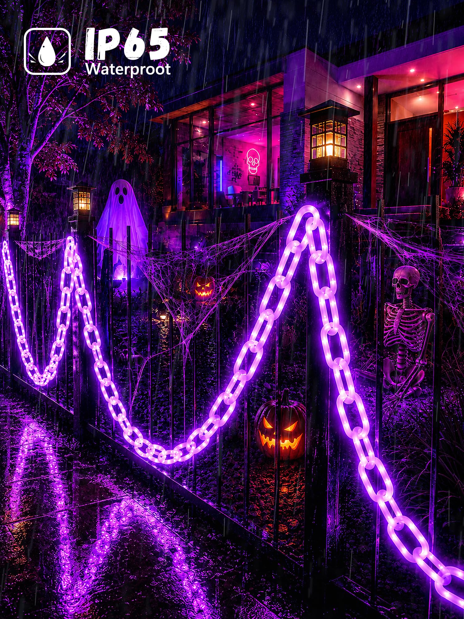 Halloween Dekorationen Batterie-Lichterkette – 3 m 160 LED Kunststoffkette Lichterkette mit wasserdicht, 8 Beleuchtungsmodi und Timer-Funktion, US-Patentprodukt (lila)