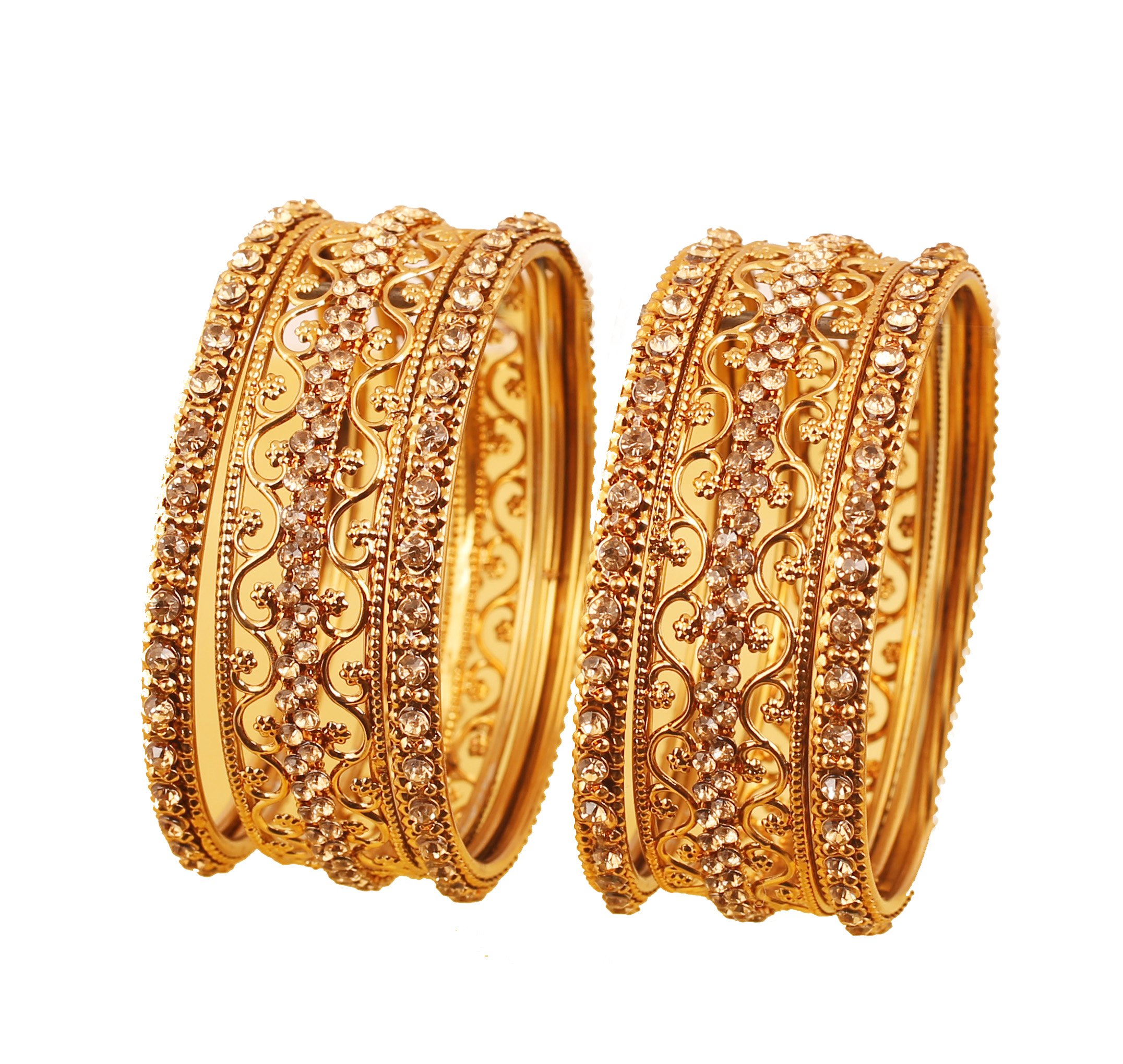 Touchstone"Golden Bangle Collection Ethnic Style Filigree Work Yellow Citrine Rhinestone Indian Bollywood Designer Jewelry Metal Bangle Bracelets in Antique Gold Tone for Women.