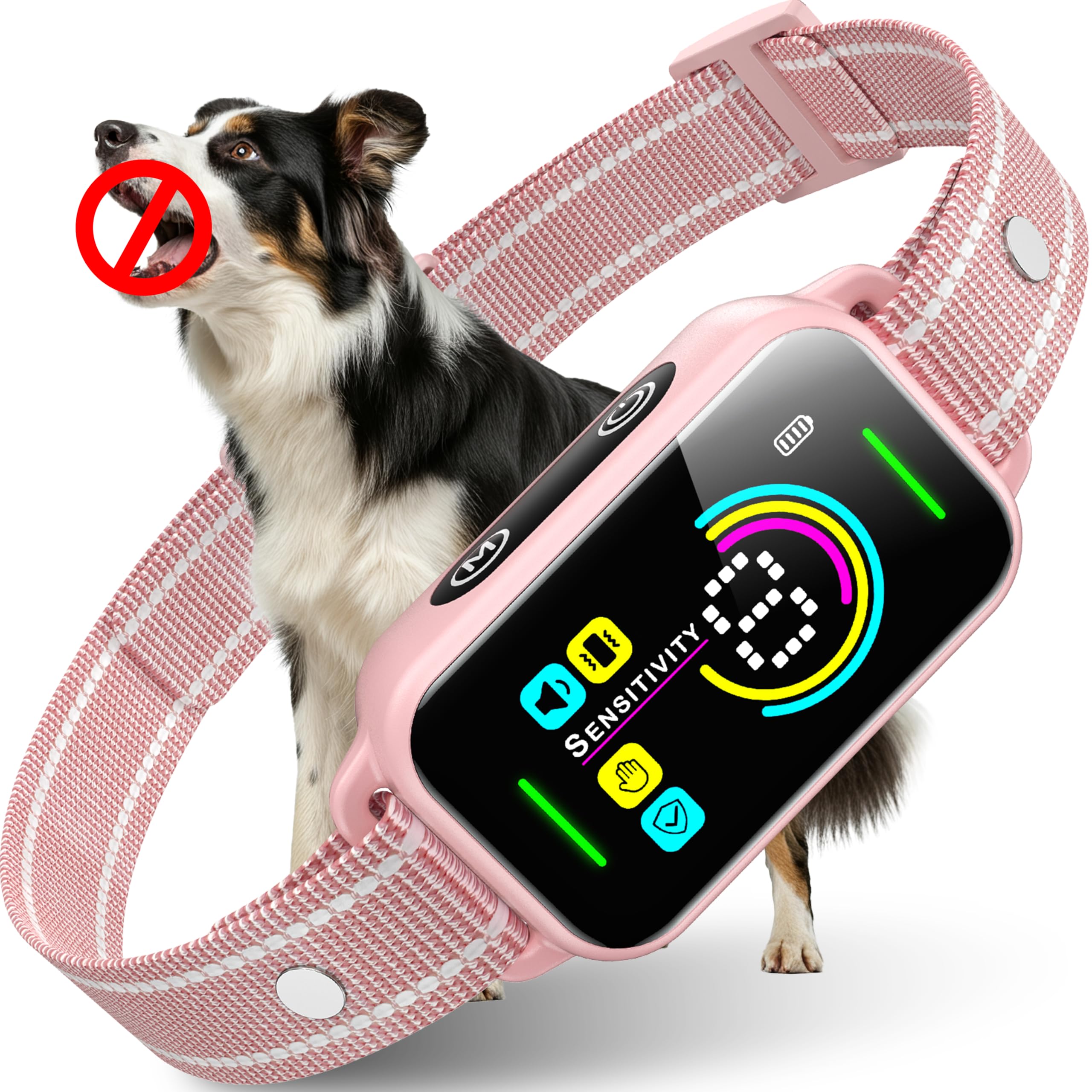 DINJOO Dog Bark Collar for Large/Medium/Small Dogs | Rechargeable Smart AI Anti-Barking Training Collar with 8 Adjustable Sensitivity, Beep &amp; Vibration Modes | Solves Excessive Barking - Rose Pink