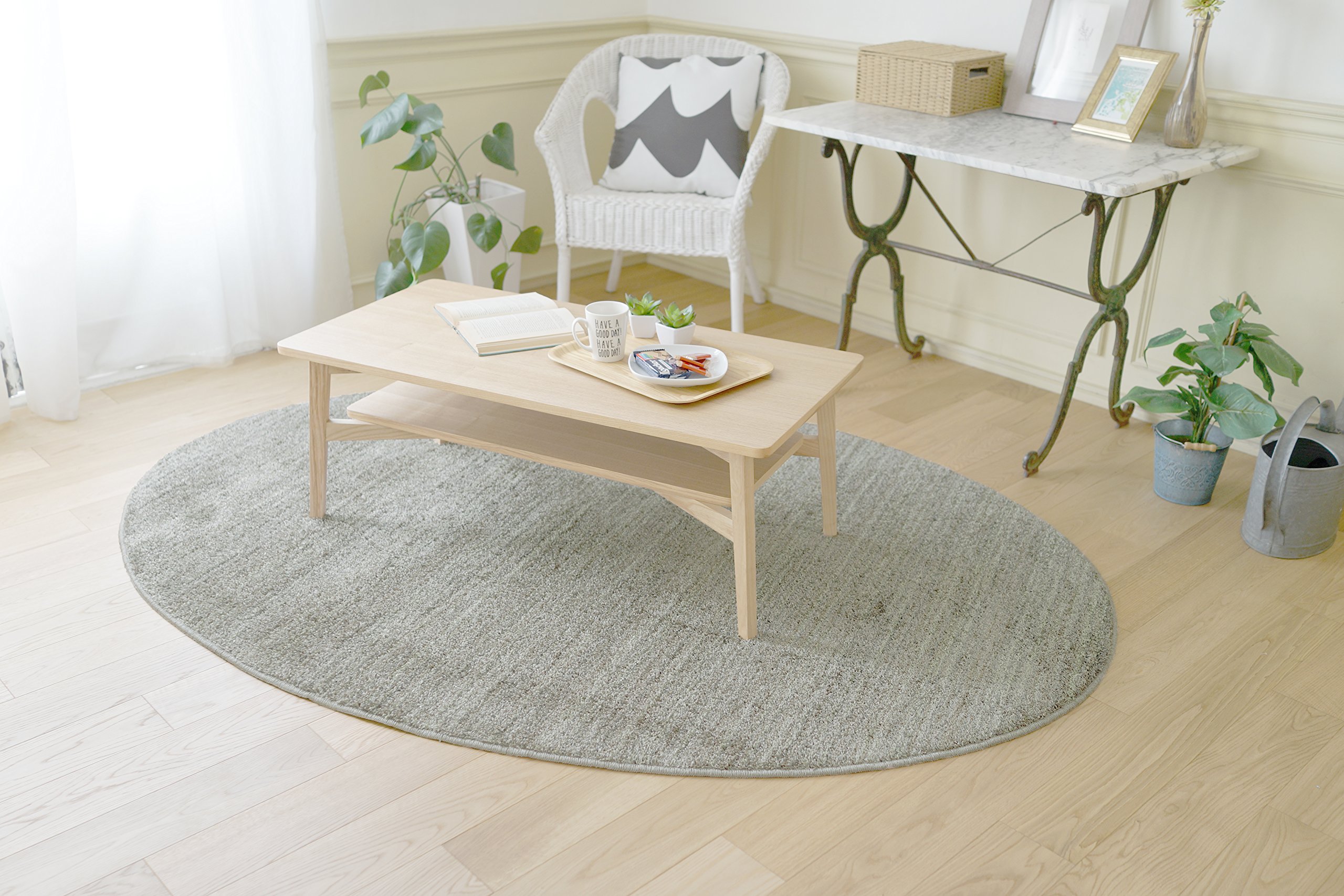 Amazon｜スミノエ(Suminoe) ラグ グレージュ 楕円形 140×200cm 防炎 防