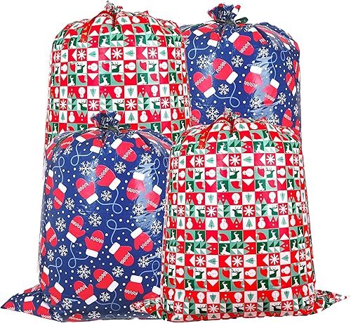 Miniatura 8 de Paquete de 4 bolsas grandes de regalo de Navidad de 13.8 pulgadas con papel de seda y tarjeta, bolsa de regalo de Navidad roja y verde para regalos