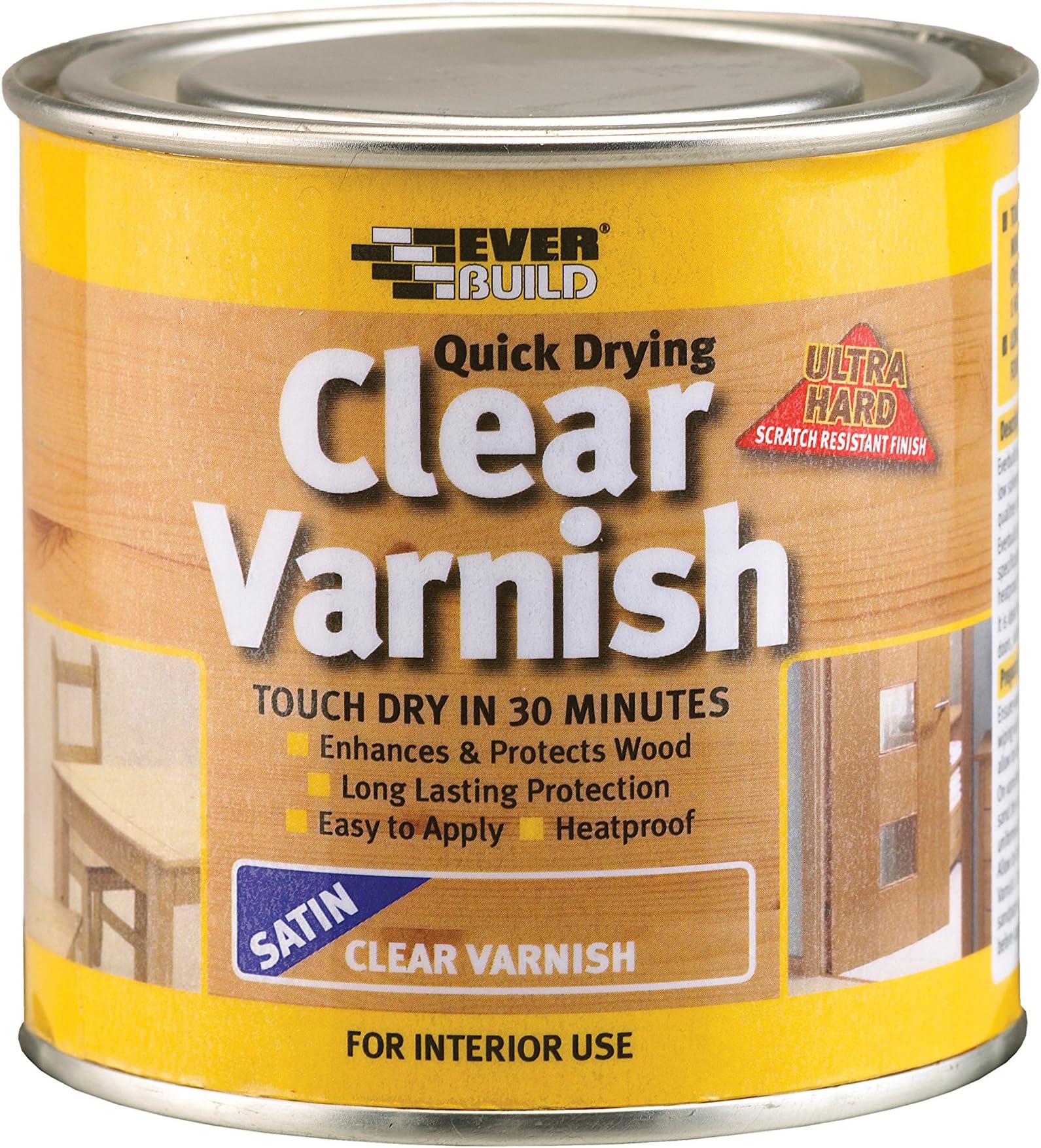 Everbuild Quick Dry Wood Varnish Satin Clear 250ml EVBWVARCLS02