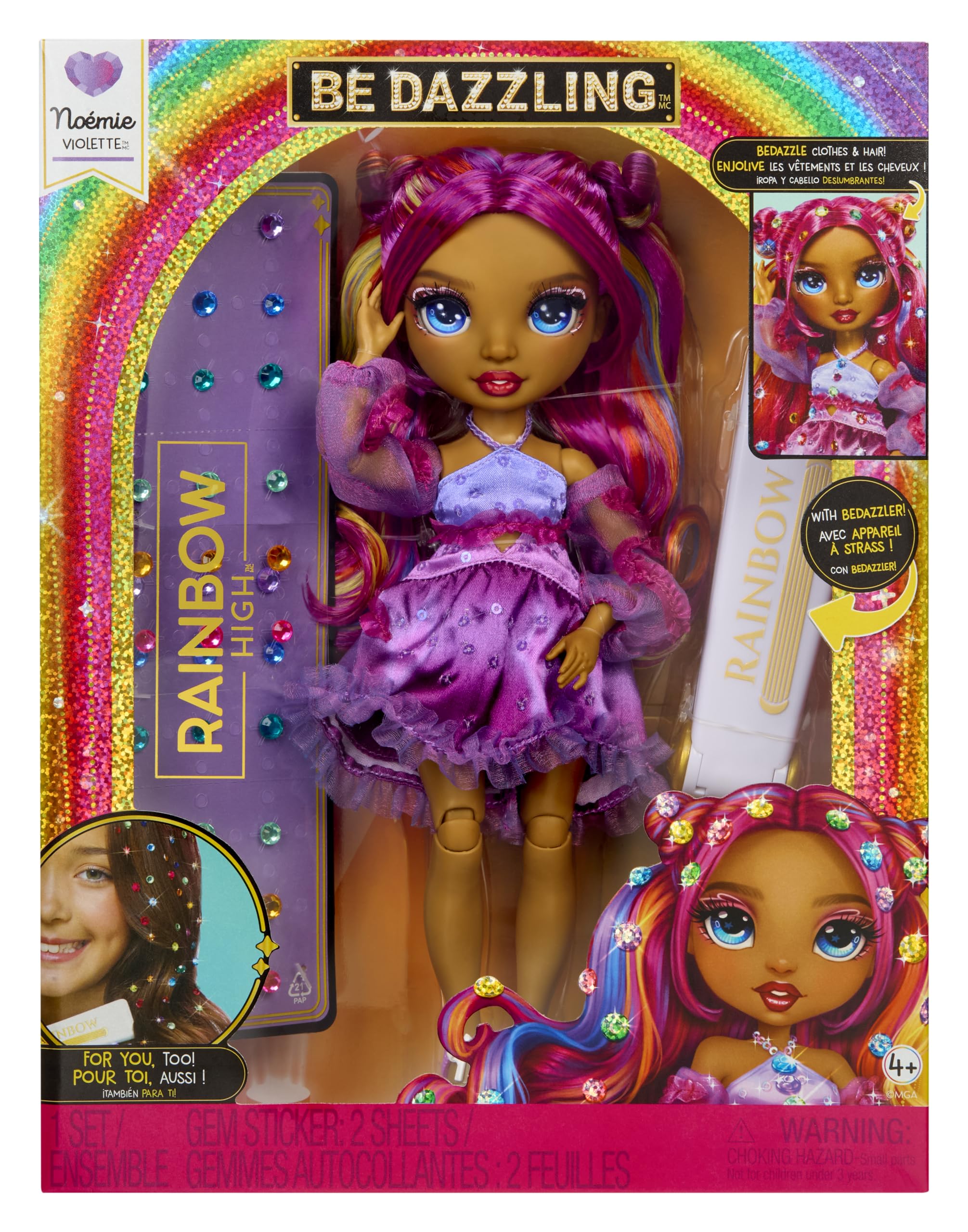 Rainbow High Be Dazzling - Noemie Violette - Bambola fashion viola da 28 cm con decori, gemme scintillanti e accessori per lo styling