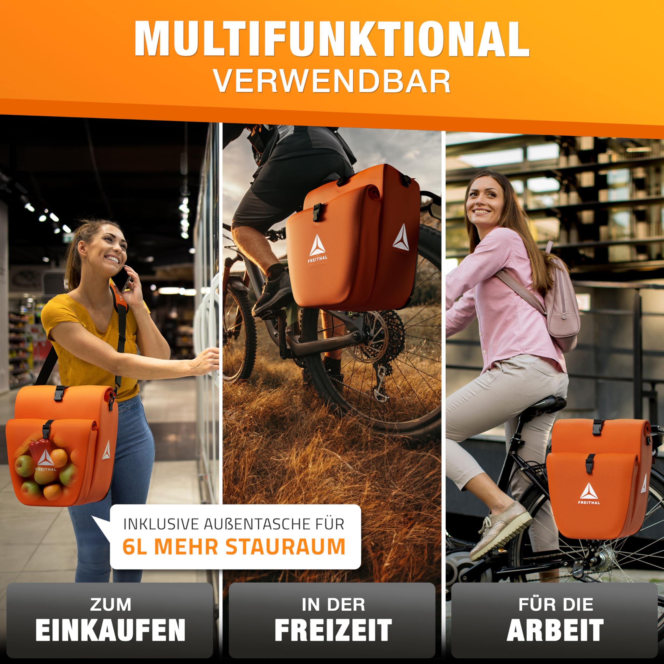 freital fahrradtaschen FREITHAL Fahrradtasche Gepäckträger, Gepäckträgertasche, 33L Orange Größe:28