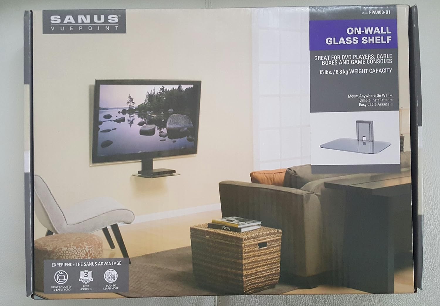 Sanus OnWall Glass Shelf (Black) Electronics