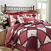 Vista 16 de Cozy Line Home Fashions Juego de ropa de cama reversible de 100 % algodón, diseño de retazos rojos con estampado floral de cachemira y volantes
