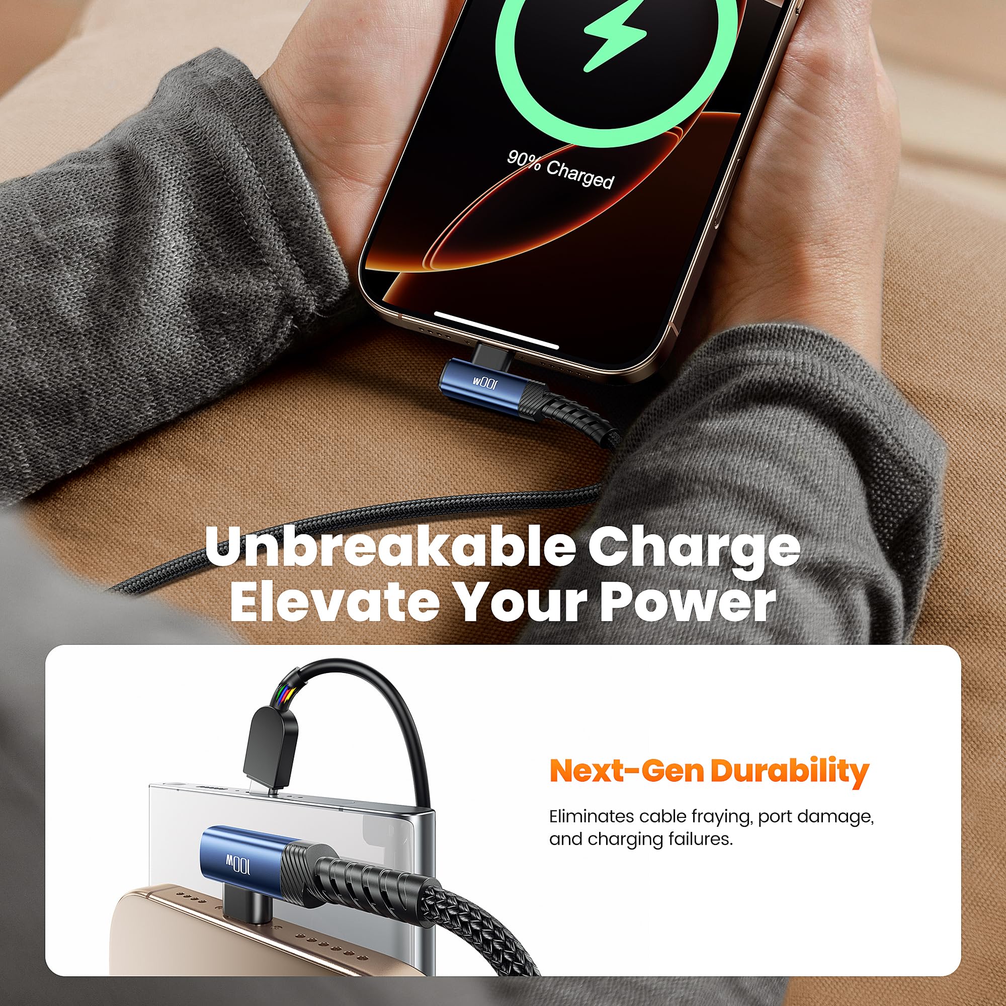 toocki Cavo USB C [confezione da 2, 3 m), 100 W, cavo di ricarica rapida ad angolo retto, cavo USB 2.0 intrecciato in nylon per iPhone 16 15 Pro Max, iPad Pro, Samsung Galaxy S24 S23, Switch, MacBook