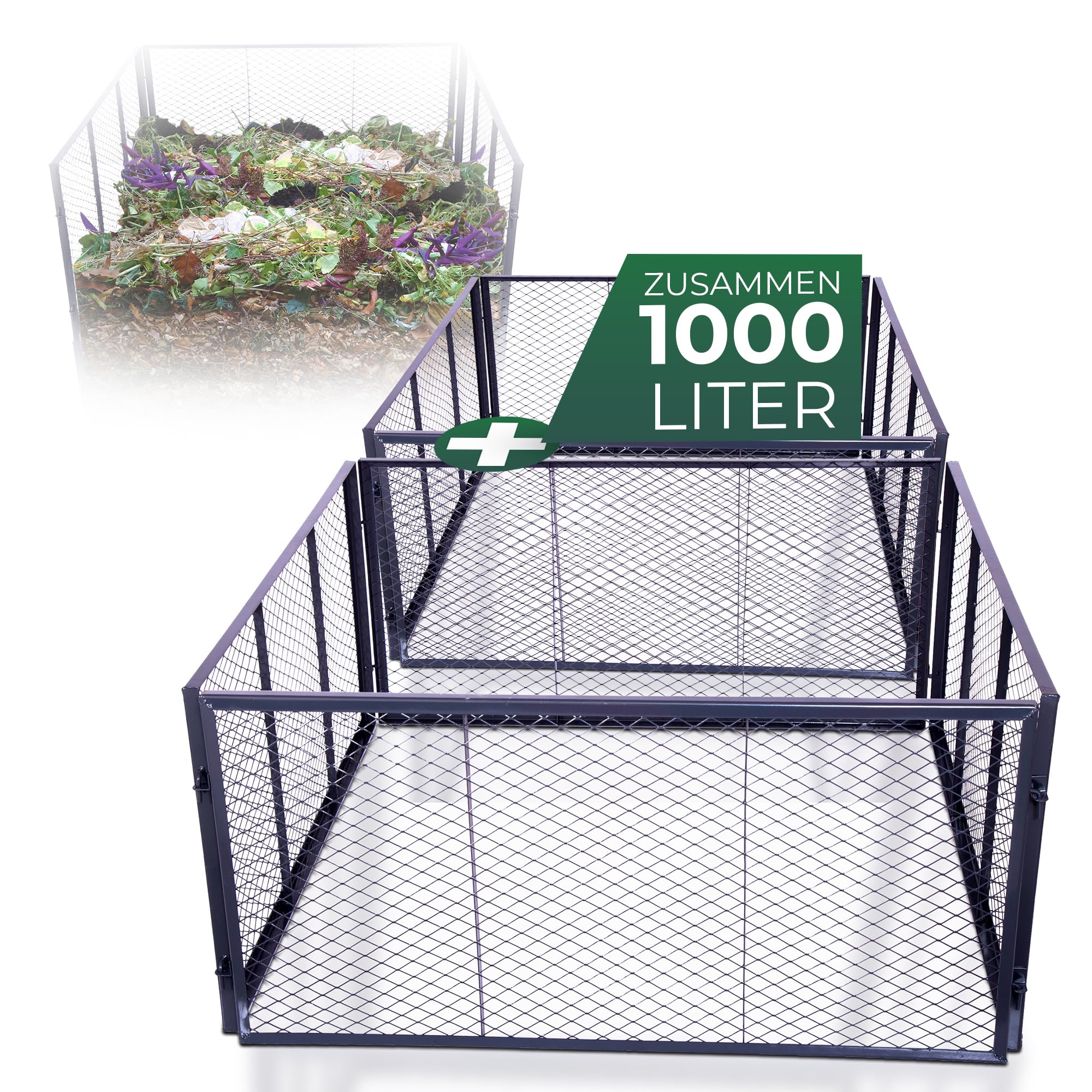 Novatool Garten-Komposter Metall 100x100x100 cm, mit erweiterbarem Stecksytem, pulverbeschichteter Metallkomposter mit 1000 Liter Volumen, Kompost Draht Kompostgitter Kompostkiste Bio Rasenkomposter