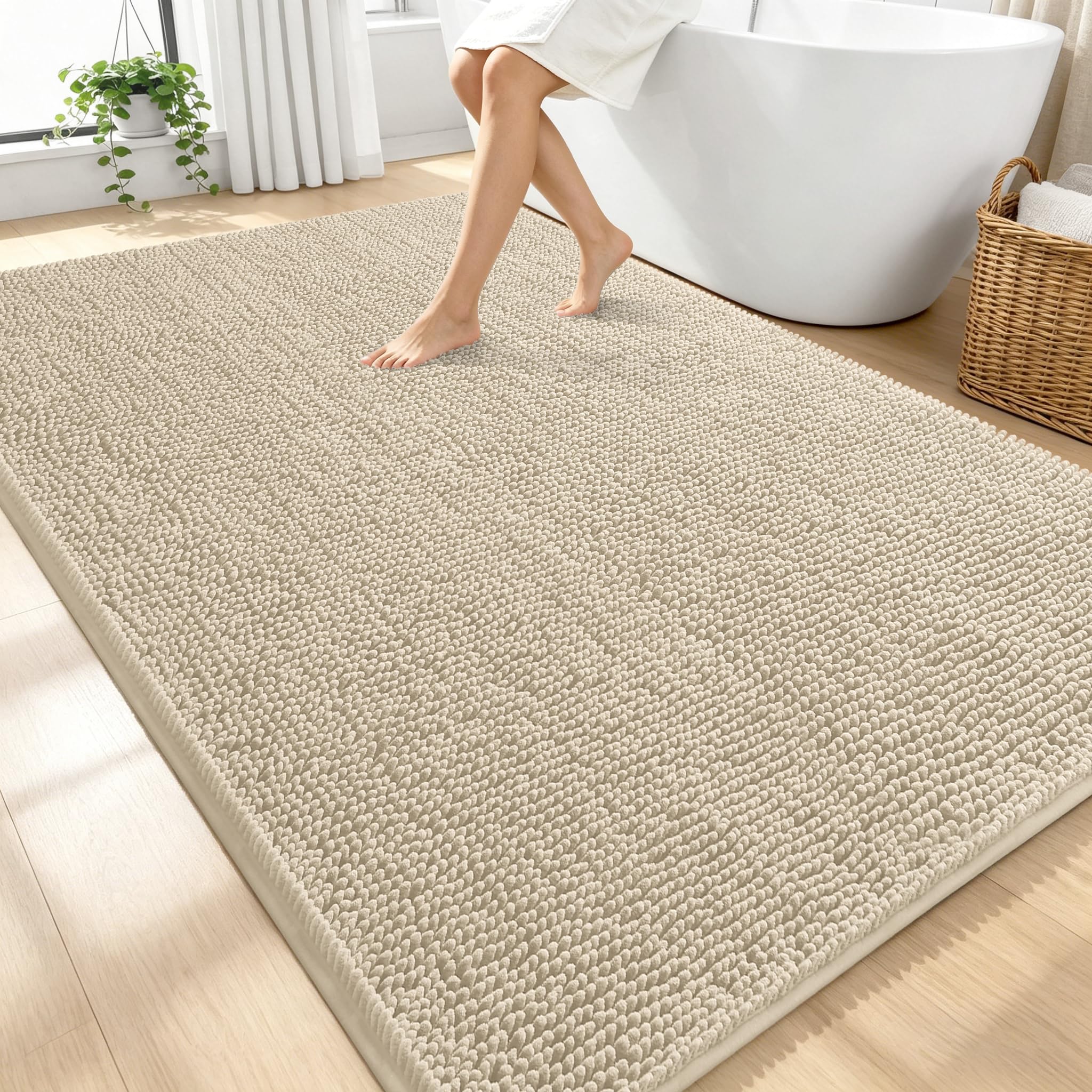 OLANLY Large Bathroom Rugs 70x46, Extra Soft Absorbent Chenille Bath Rugs | Sand, Quick-Drying Rubber Backing, Machine Washable Bath Mat for Bathroom Floor, Tub and Shower, Home Decor Accessories
