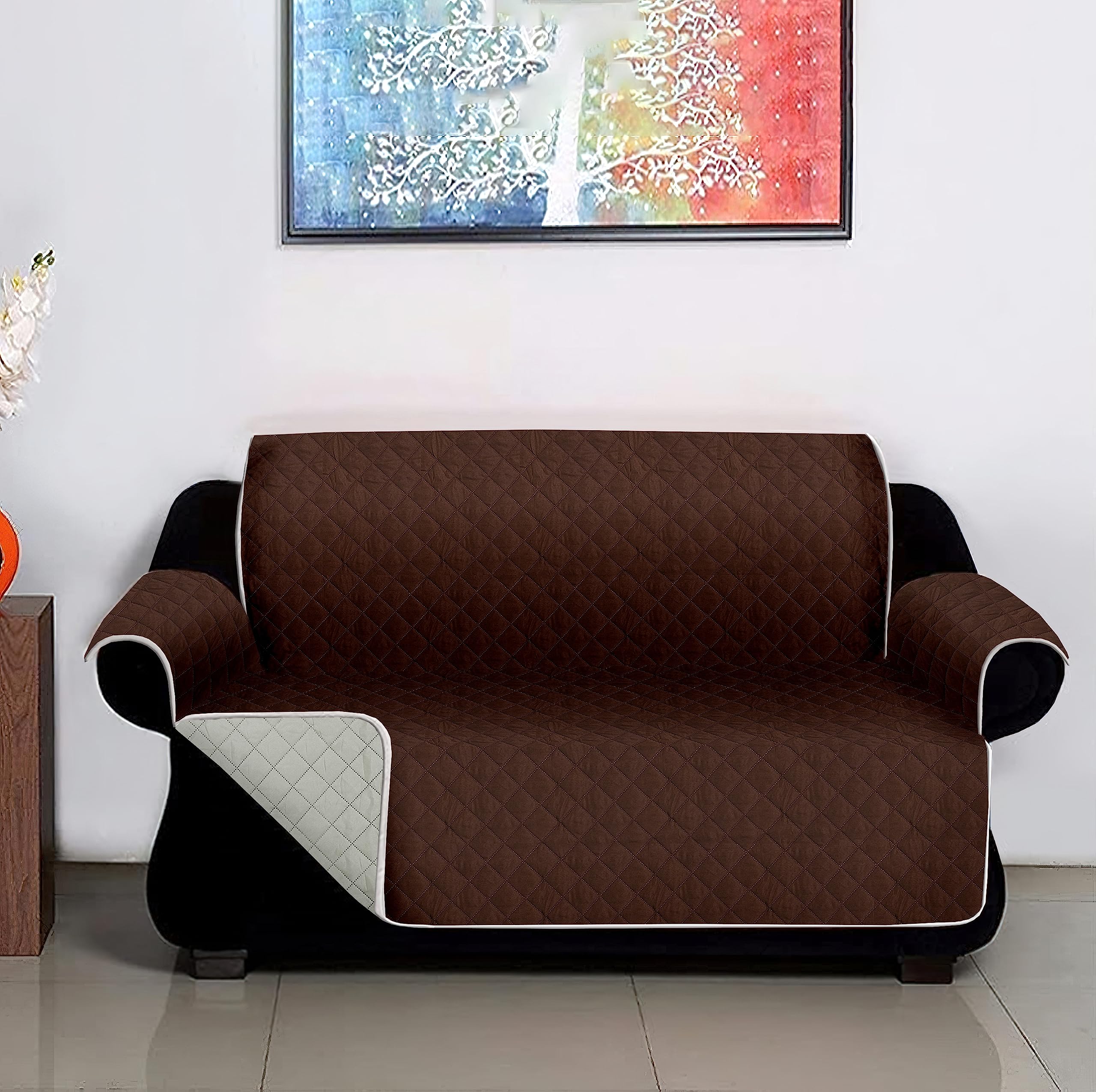 Amazon Brand - Solimo Reversible 1 Seater Polyester Sofa Cover, Grey & Brown Reversible Quilted Sofa Cushion Couch Cover, (Pack of 1, Grey-Brown) (B0C65H1HZW) Amazon Price History, Amazon Price Tracker