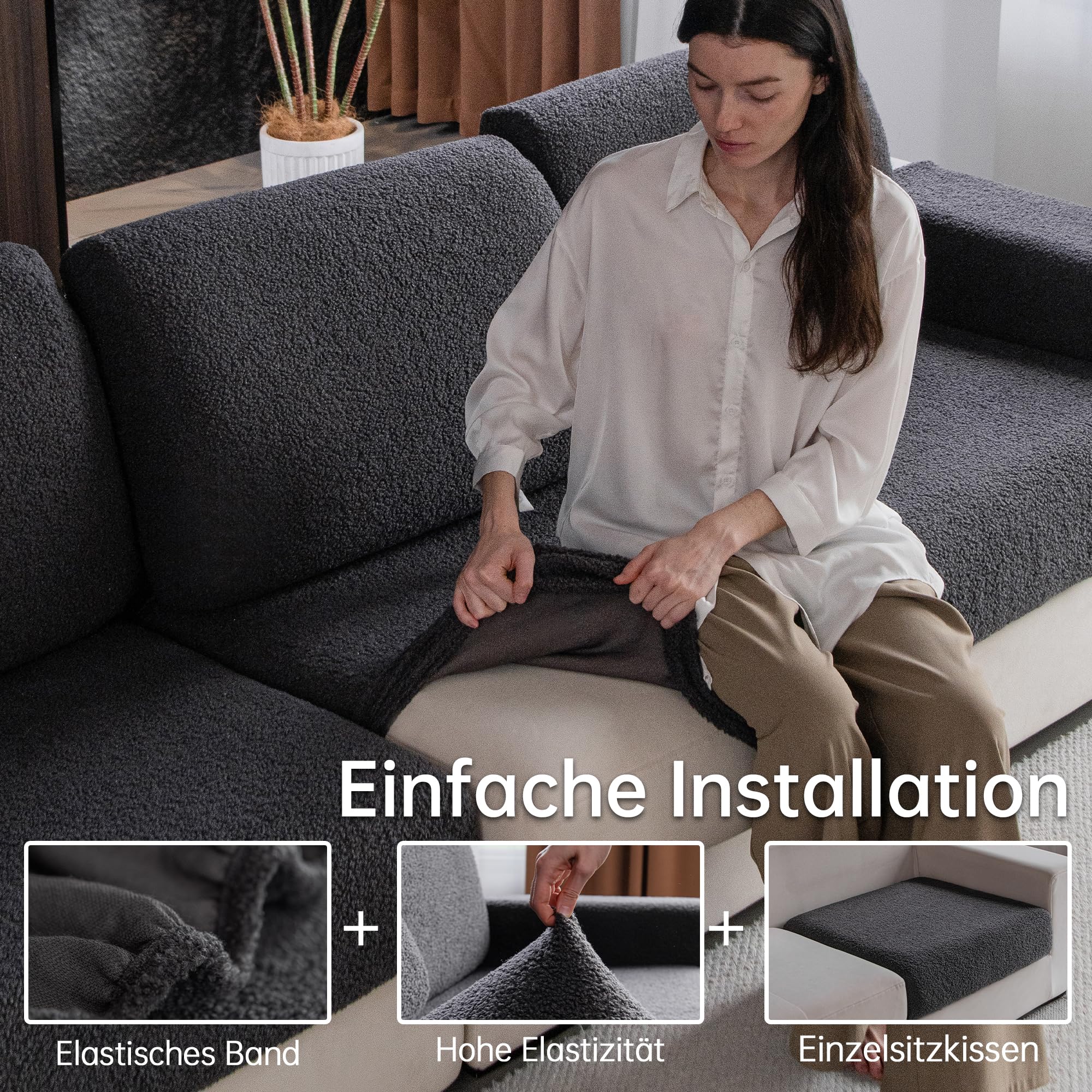 OHSIO Stretch bankhoezen voor sectionele bank - zachte wasbare bankovertrekken 2 3 4-zits, huisdiervriendelijk, antislip meubelbeschermer (1-delige armleuningbankhoes, lichtbruin