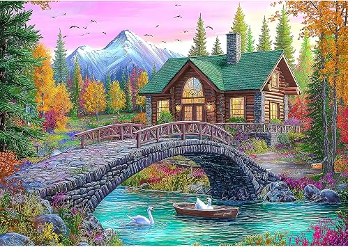 Blueforest Puzzles for Adults 1000 Pieces Autumn Stone Bridge Cottage Theme