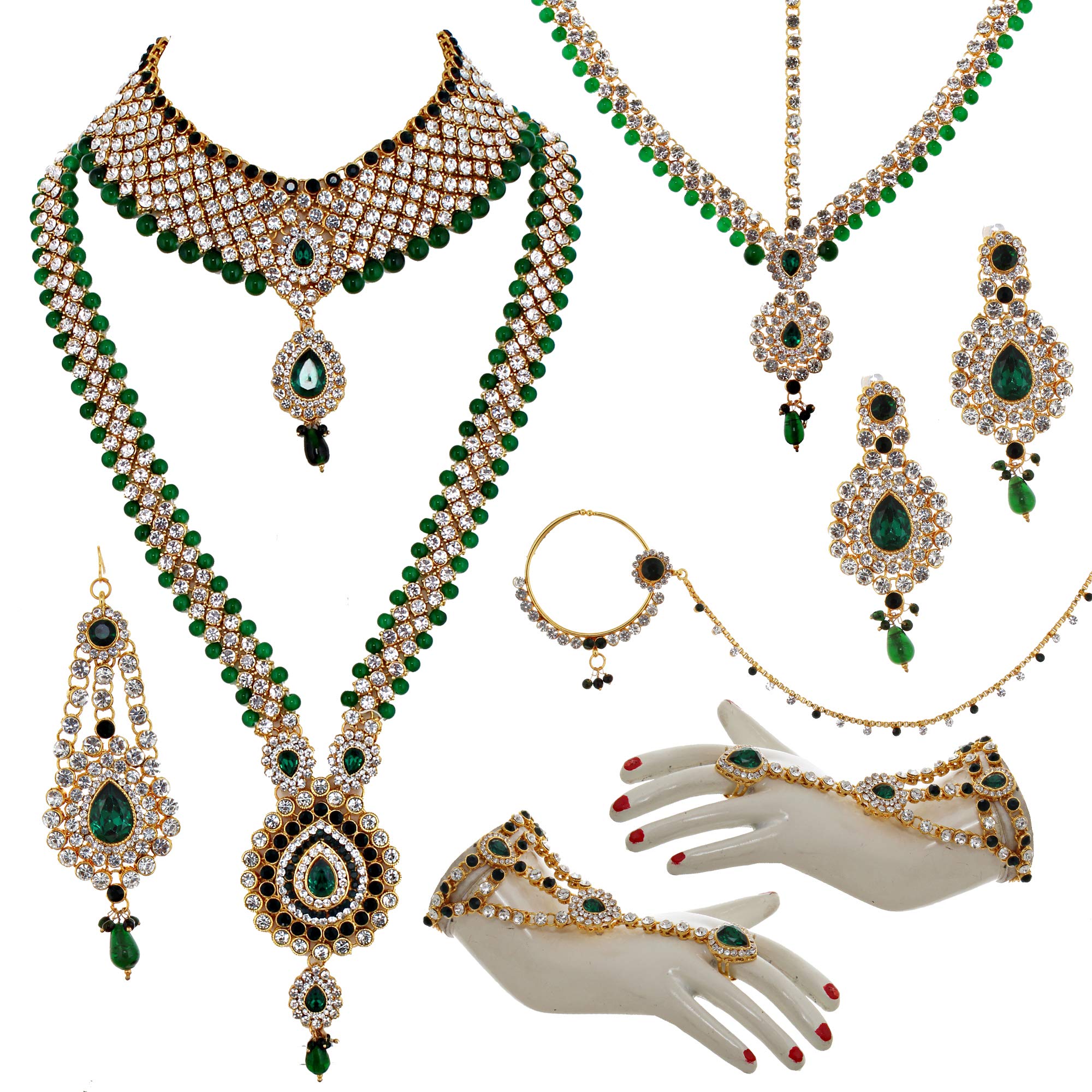 Lucky Jewellery Bridal Dulhan Designer 18k Gold Plated Green Color Pearl Stone Set 9 pcs. for Women & Girls (3630-IZS-1611-G) (B082XDDWG8) Amazon Price History, Amazon Price Tracker