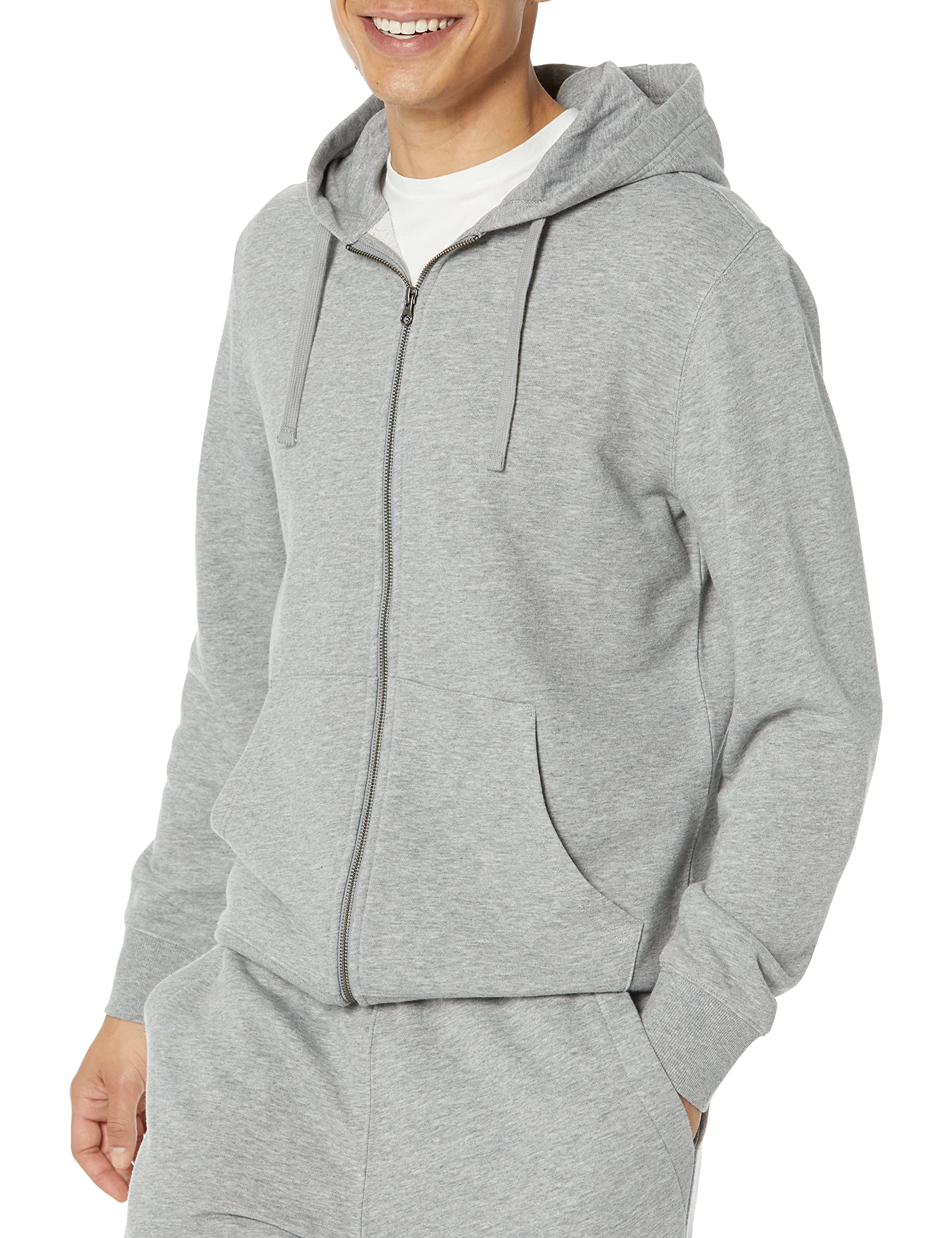 Amazon Essentials Men's Long-Sleeved French Terry Full-Zip Hoodie (Available in Big & Tall), Grey Heather, XXL