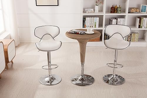 Miniatura 6 de Taburete giratorio Masaccio Roundhill Furniture de ajustable acolchado de polipiel tapicería airlift con base cromada Cuero Blanco