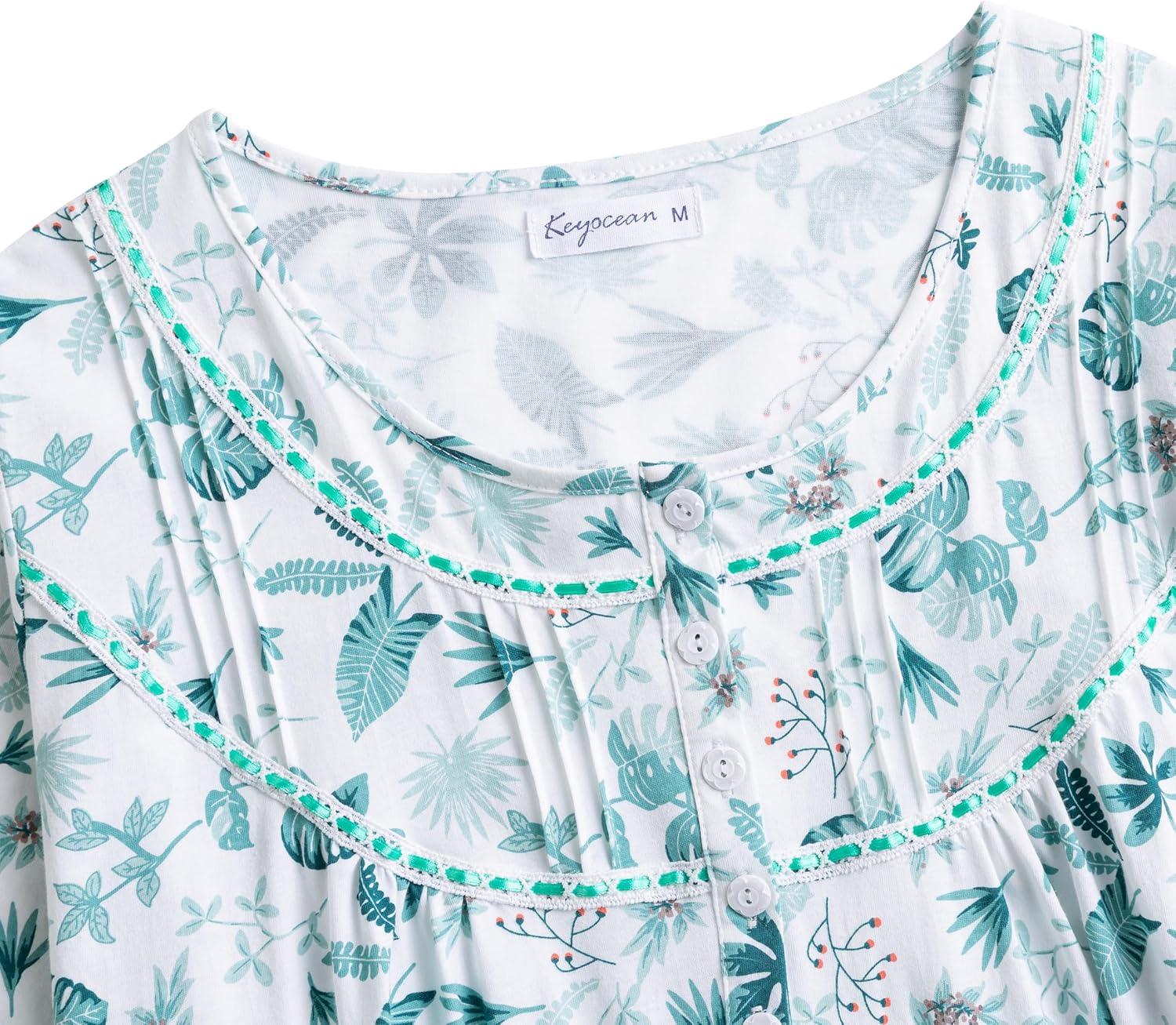 Keyocean Women Nightgowns, Soft Comfy Lightweight 100% Cotton Short Sleeves Comfy Ladies Nightdress - Image 3