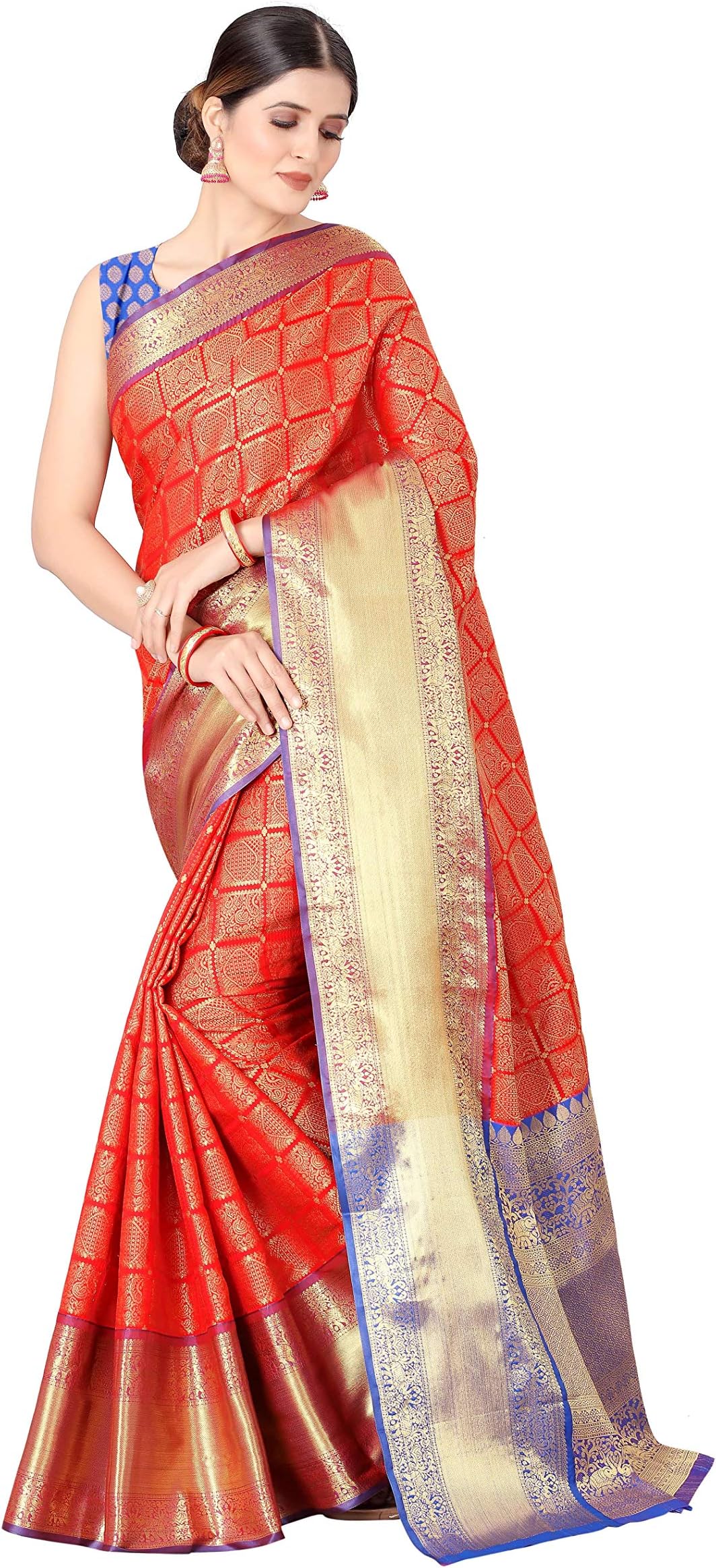 EnthoneWomen's Woven Banarasi Silk Saree with Blouse Piece