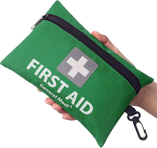 Mini First Aid Kit, 92 Pieces Small First Aid Kit - Includes Emergency Foil Blanket, Scissors for Travel, Home, Office, Vehicle, Camping, Workplace & Outdoor (Green)